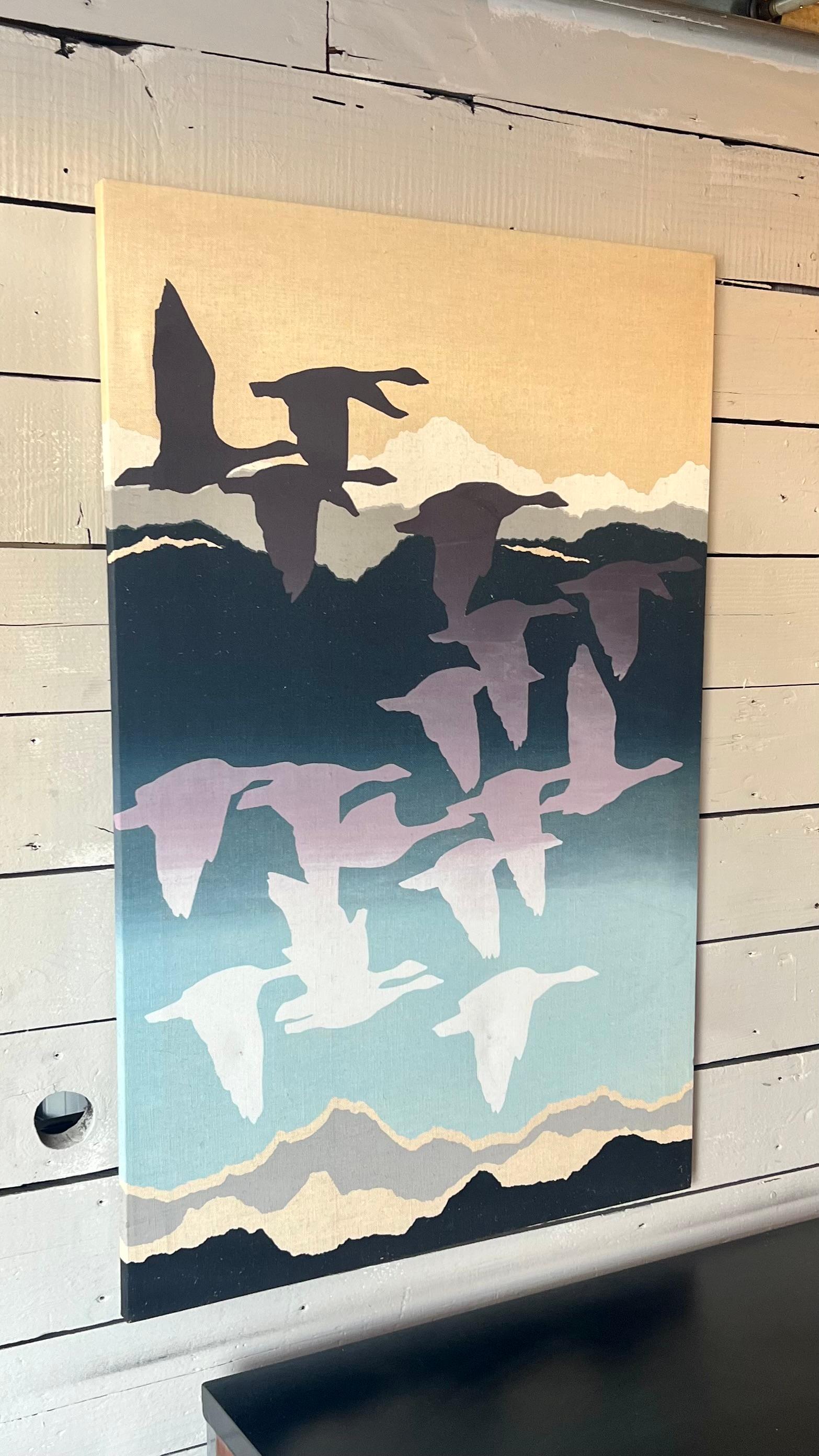Mid Century Flying Geese Textile Art In Good Condition In Los Angeles, CA