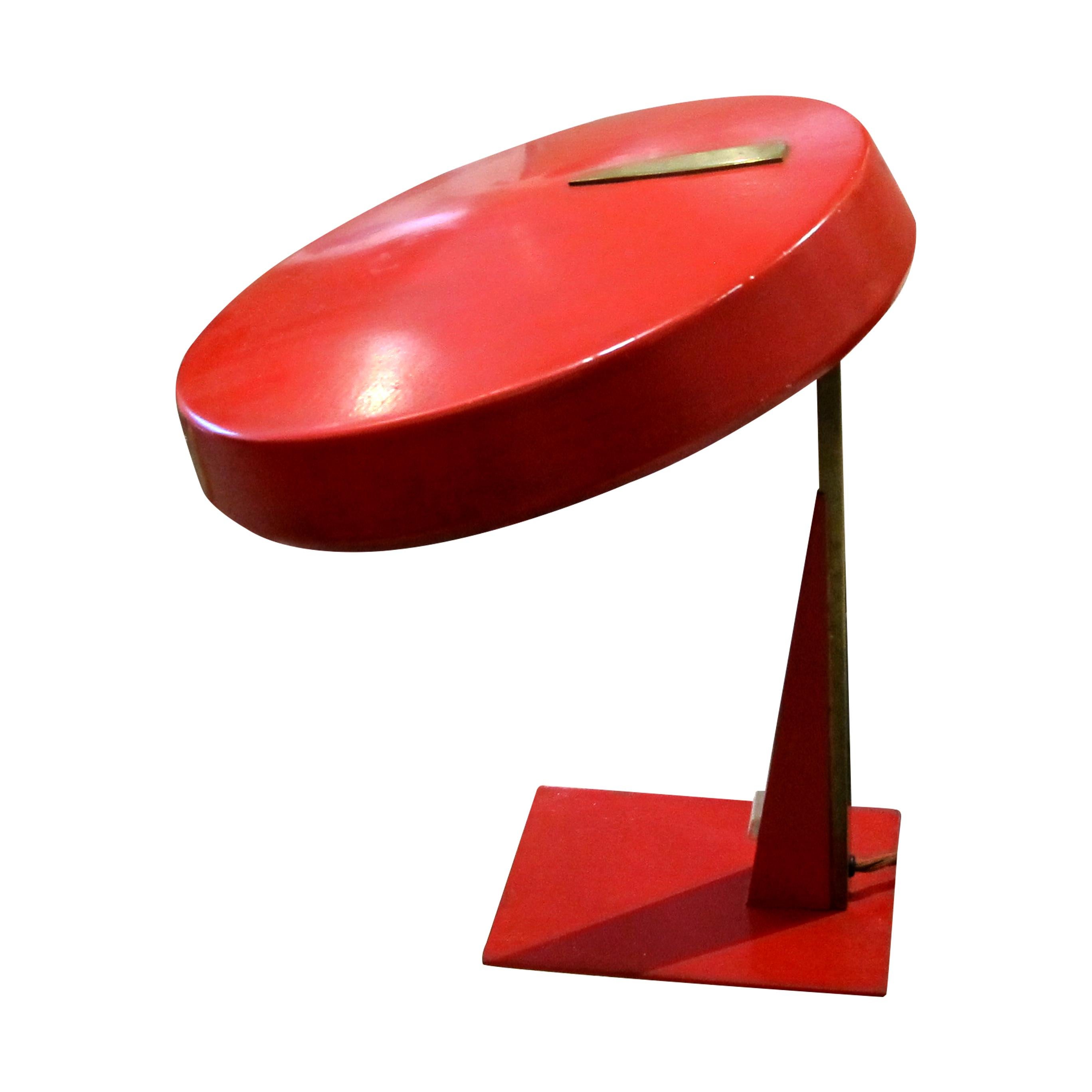 Lampe de bureau du milieu du siècle à soucoupe volante rouge réglable, italienne  Bon état - En vente à London, GB