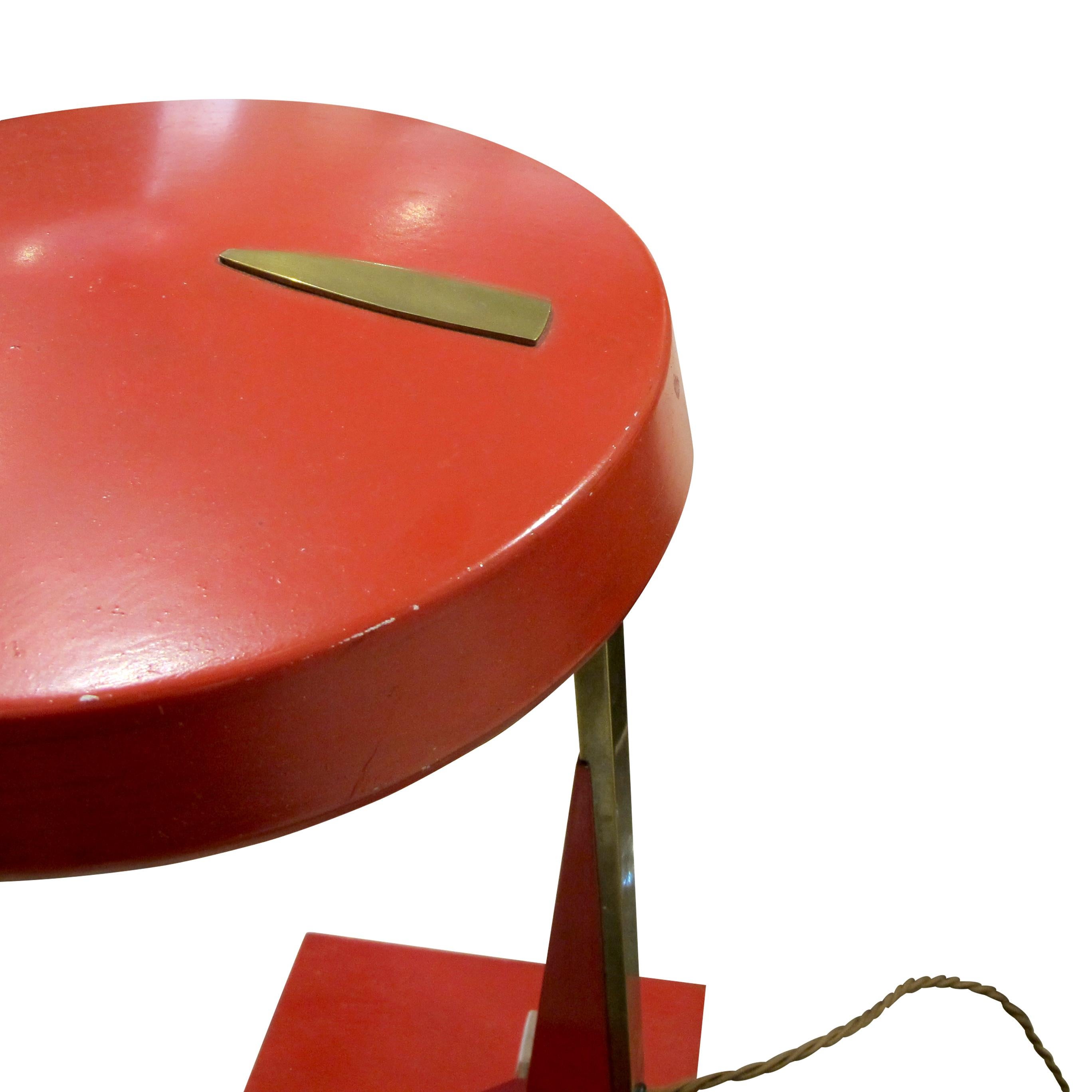 Metal Mid-Century Flying Saucer Adjustable Red Desk Lamp, Italian  For Sale