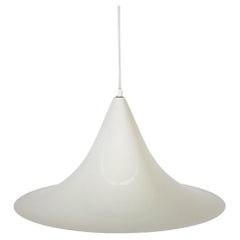 Mid-Century Fog & Morup Style White Enameled Metal Trumpet Pendant Light