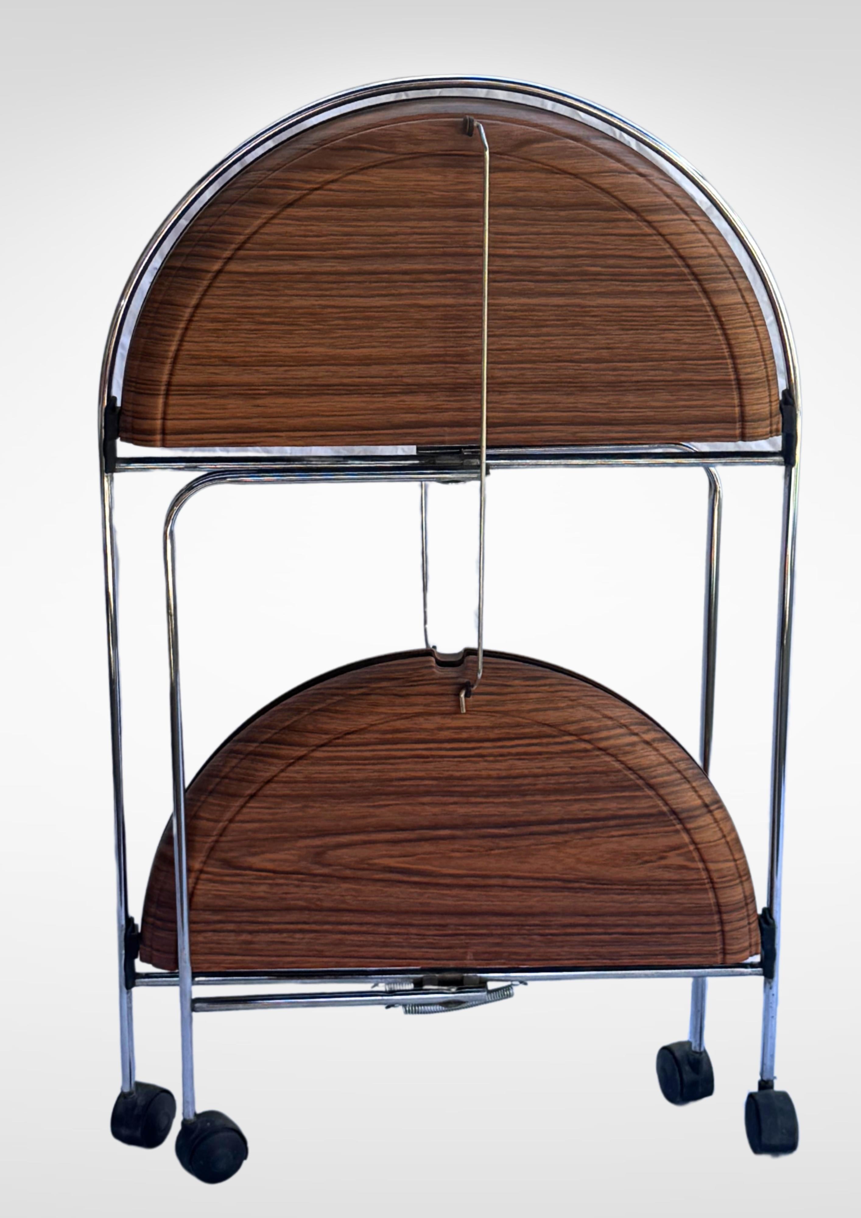 Mid-Century Foldable Bar Cart Tea Trolley In Chrome & Formica For Sale 5