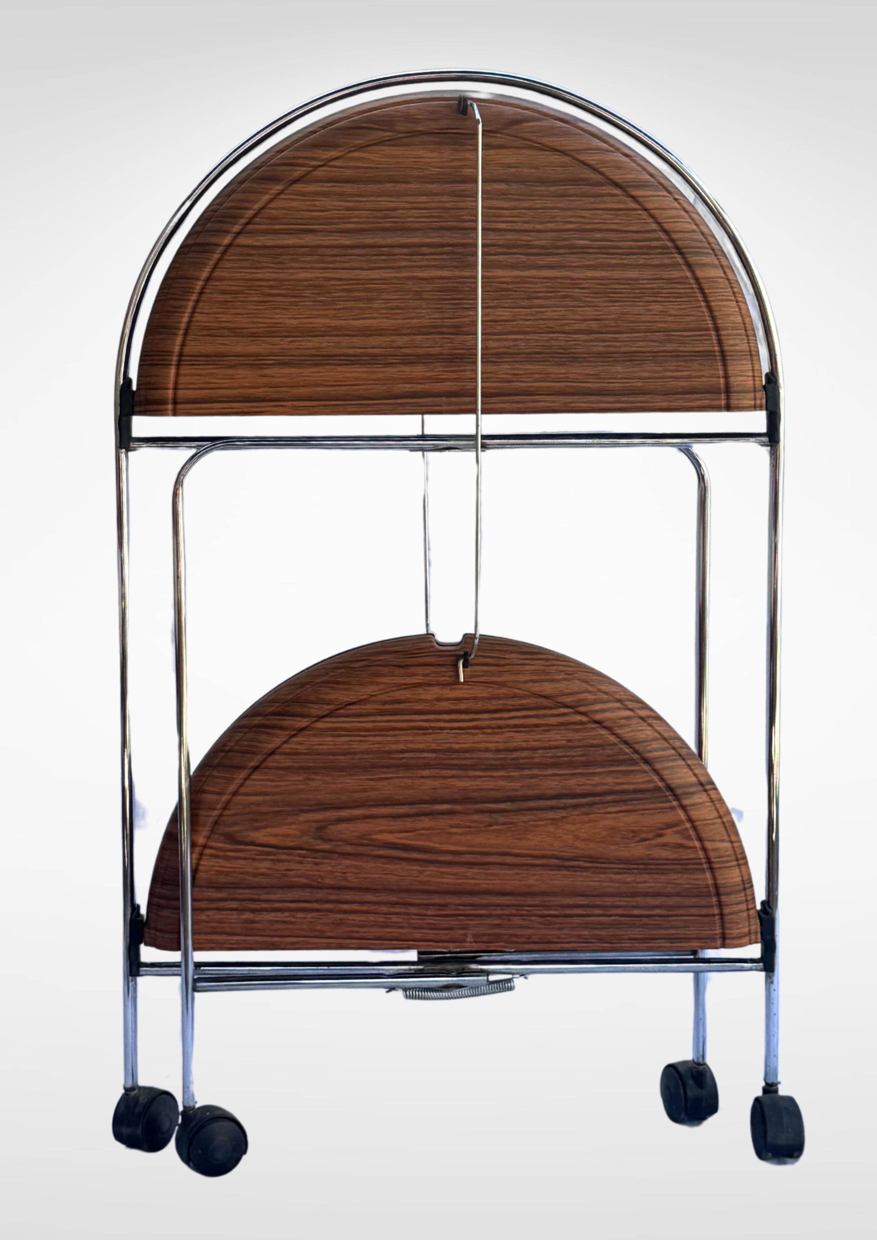 Mid-Century Foldable Bar Cart Tea Trolley In Chrome & Formica For Sale 6