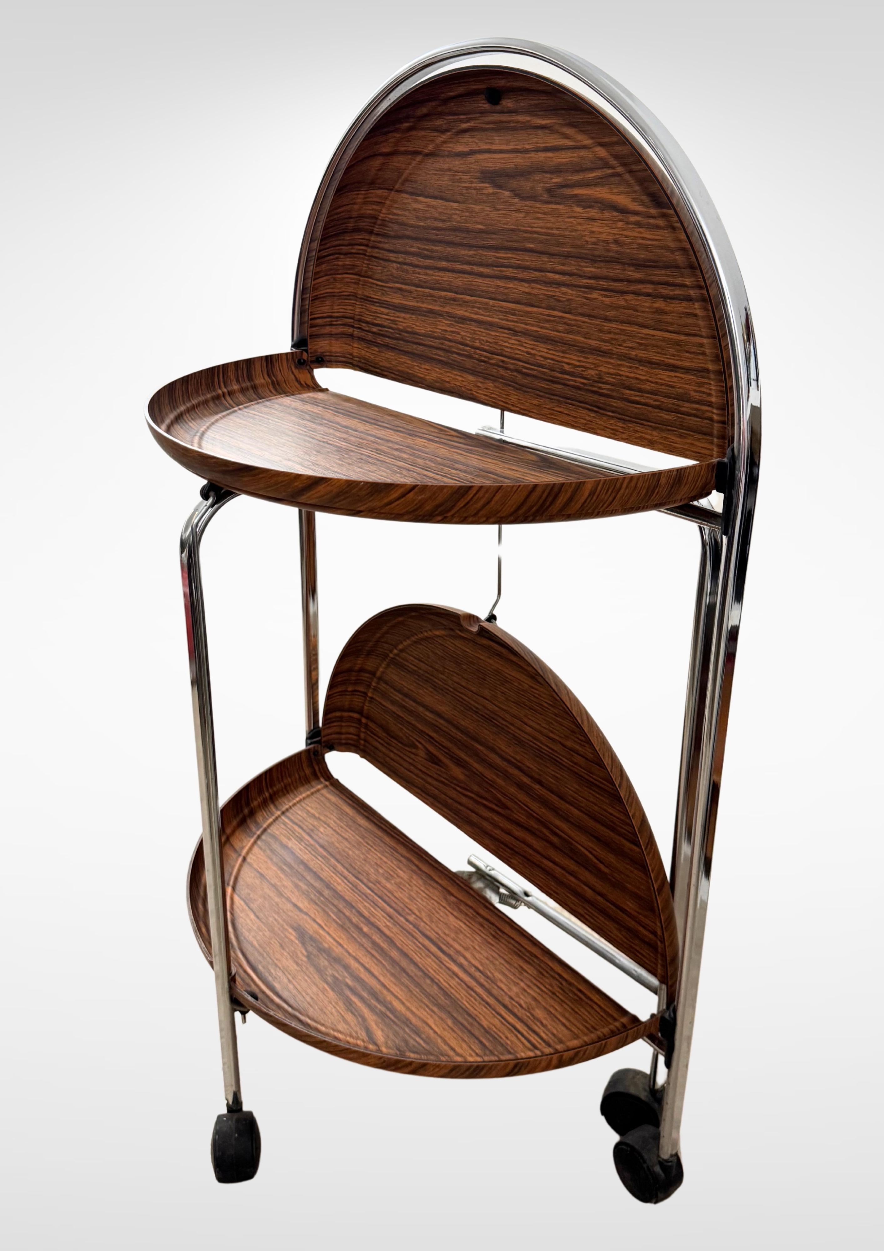 Mid-Century Foldable Bar Cart Tea Trolley In Chrome & Formica For Sale 8