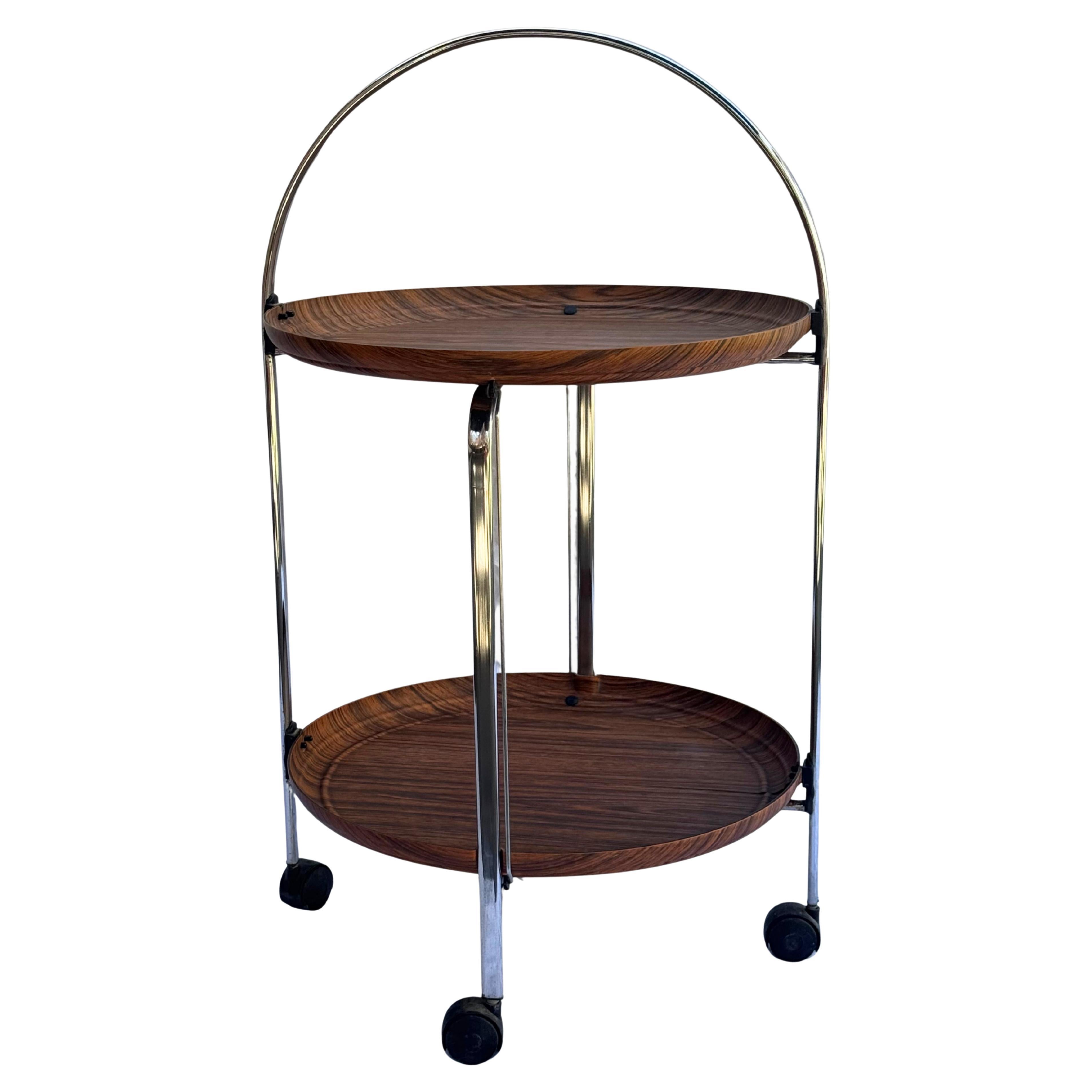 Klappbarer Barwagen/Teewagen aus der Mitte des Jahrhunderts aus Chrom und Formica