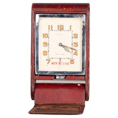 Vintage Mid-Century Foldable Leather Travel Alarm Clock by LeCoultre for Hermès, France