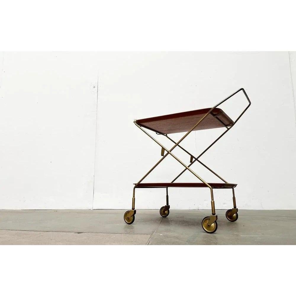 Mid-Century Modern Mid-Century Foldable Teak and Metal Bar Trolley from Silva Denmark, 1960s For Sale