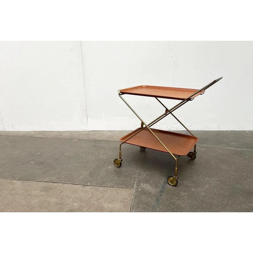 Danish Mid-Century Foldable Teak and Metal Bar Trolley from Silva Denmark, 1960s For Sale
