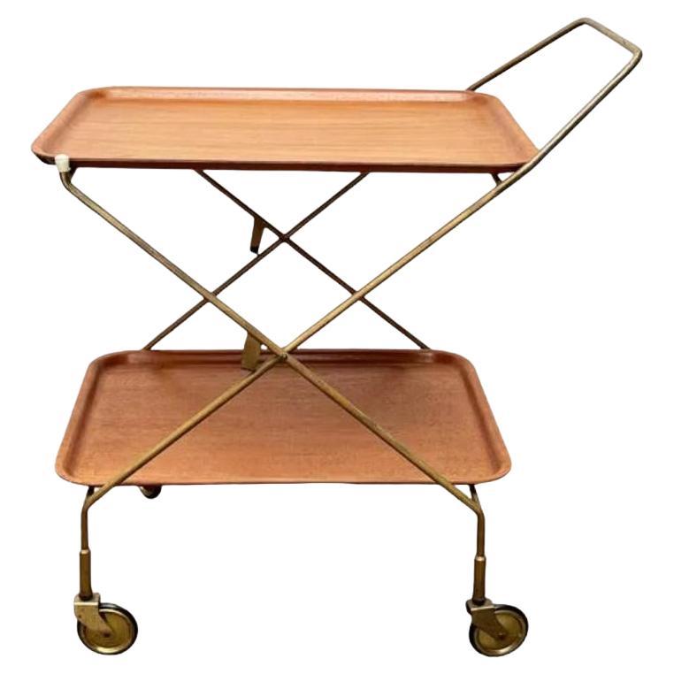 Mid-Century Foldable Teak and Metal Bar Trolley from Silva Denmark, 1960s