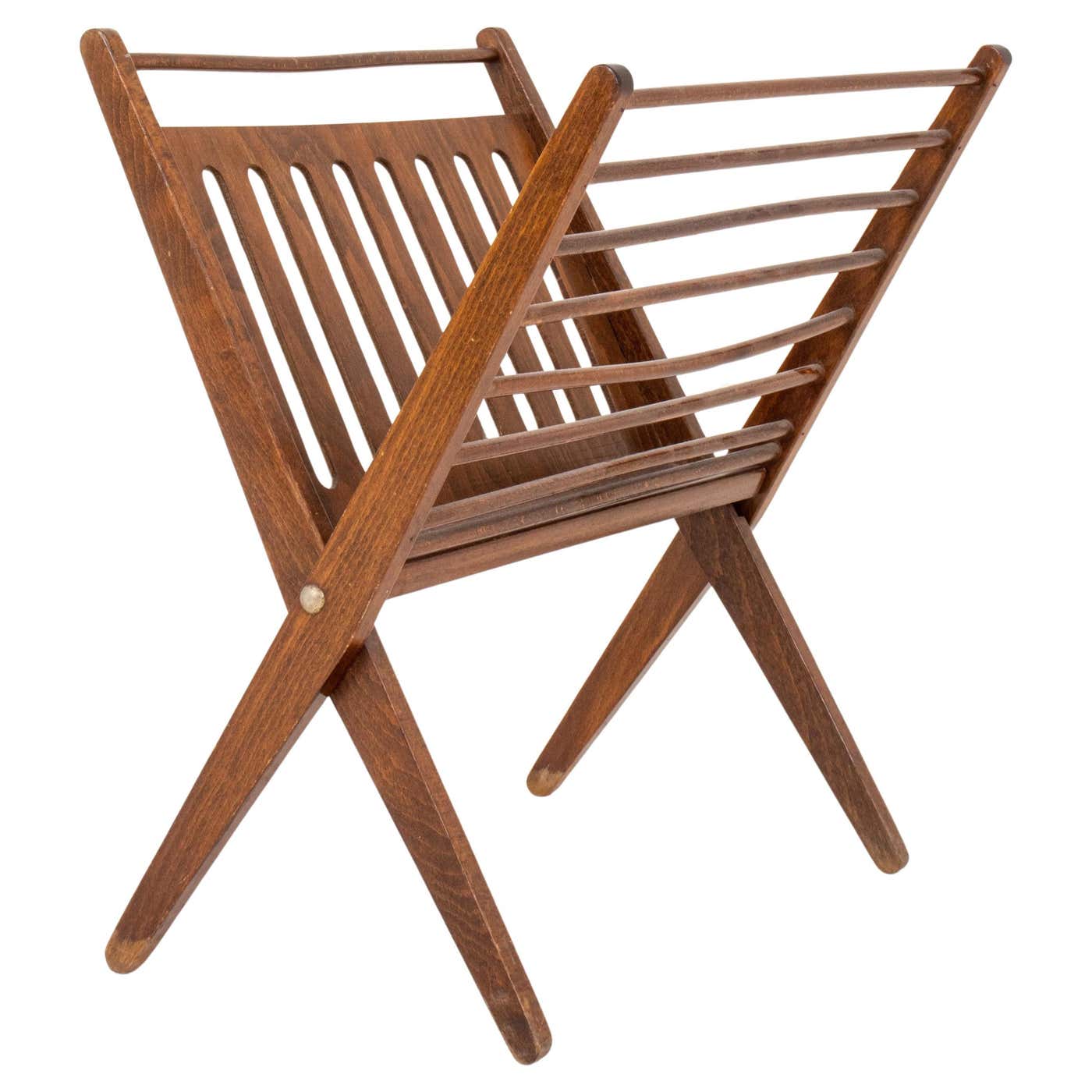 Mid-Century Foldable Wood Magazine Rack For Sale at 1stDibs