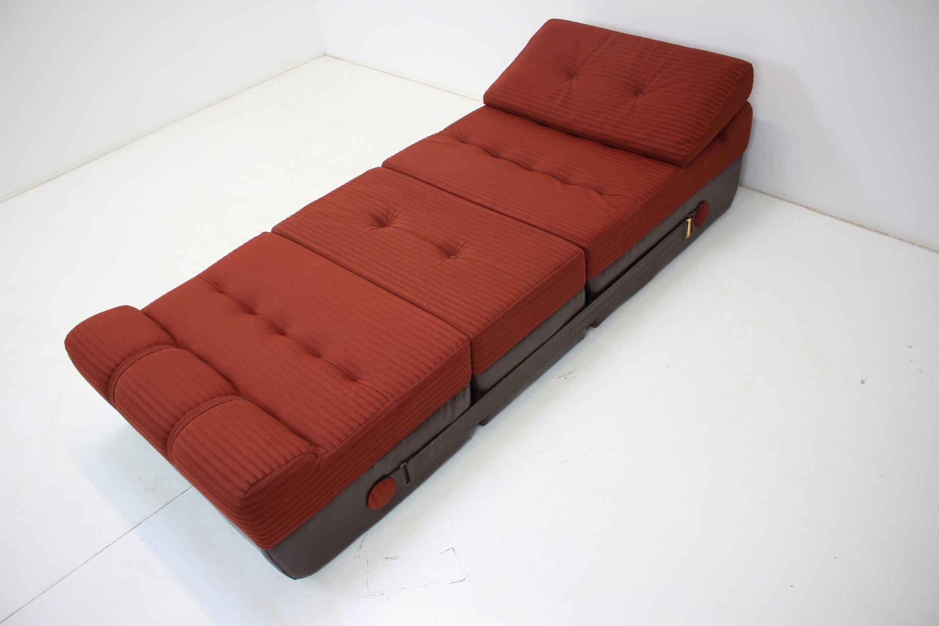 Fabric Mid-Century Folding Armchair and Footstool or Daybed, 1970's For Sale