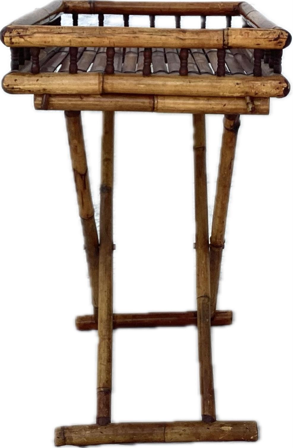American Mid-Century Folding Bamboo Tray Table For Sale
