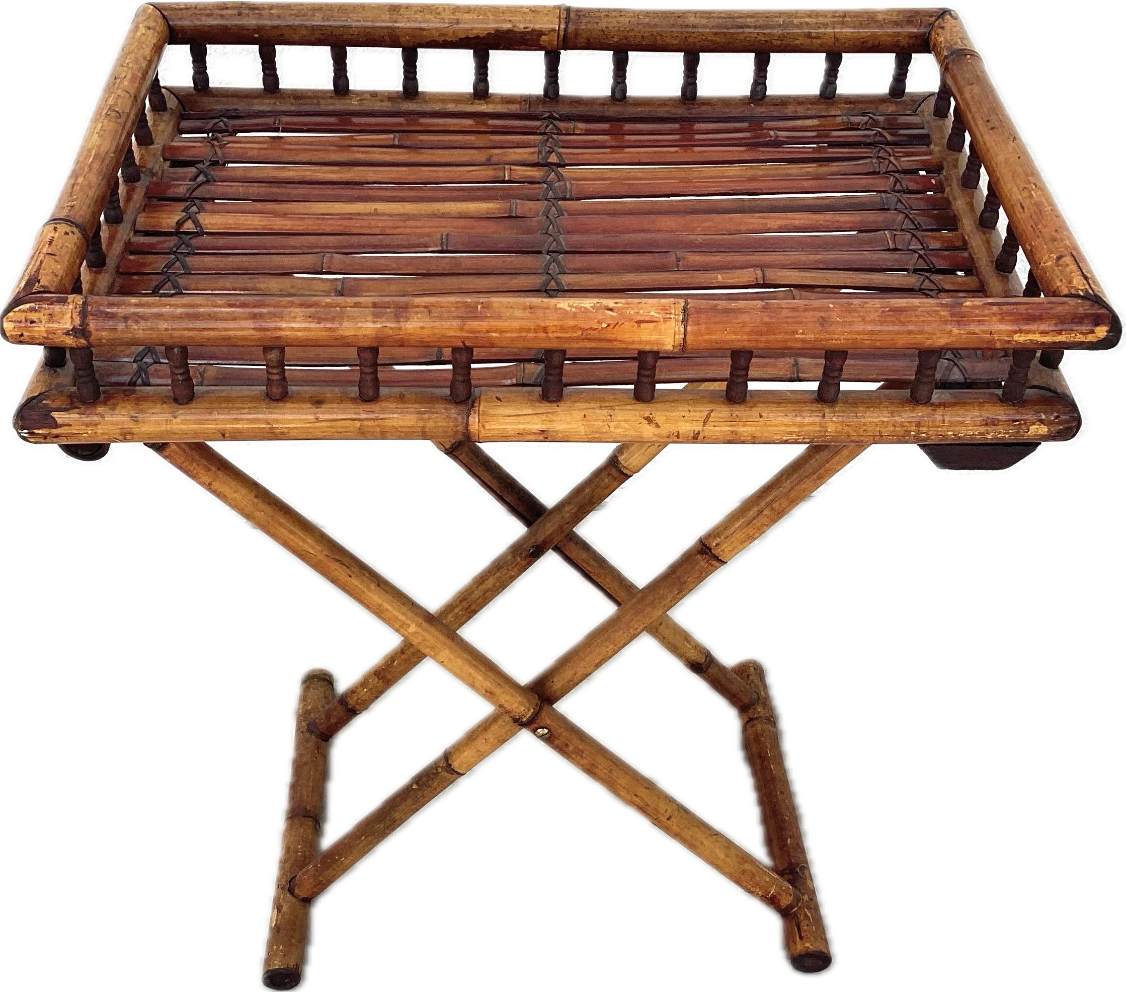 Faux Bamboo Mid-Century Folding Bamboo Tray Table For Sale