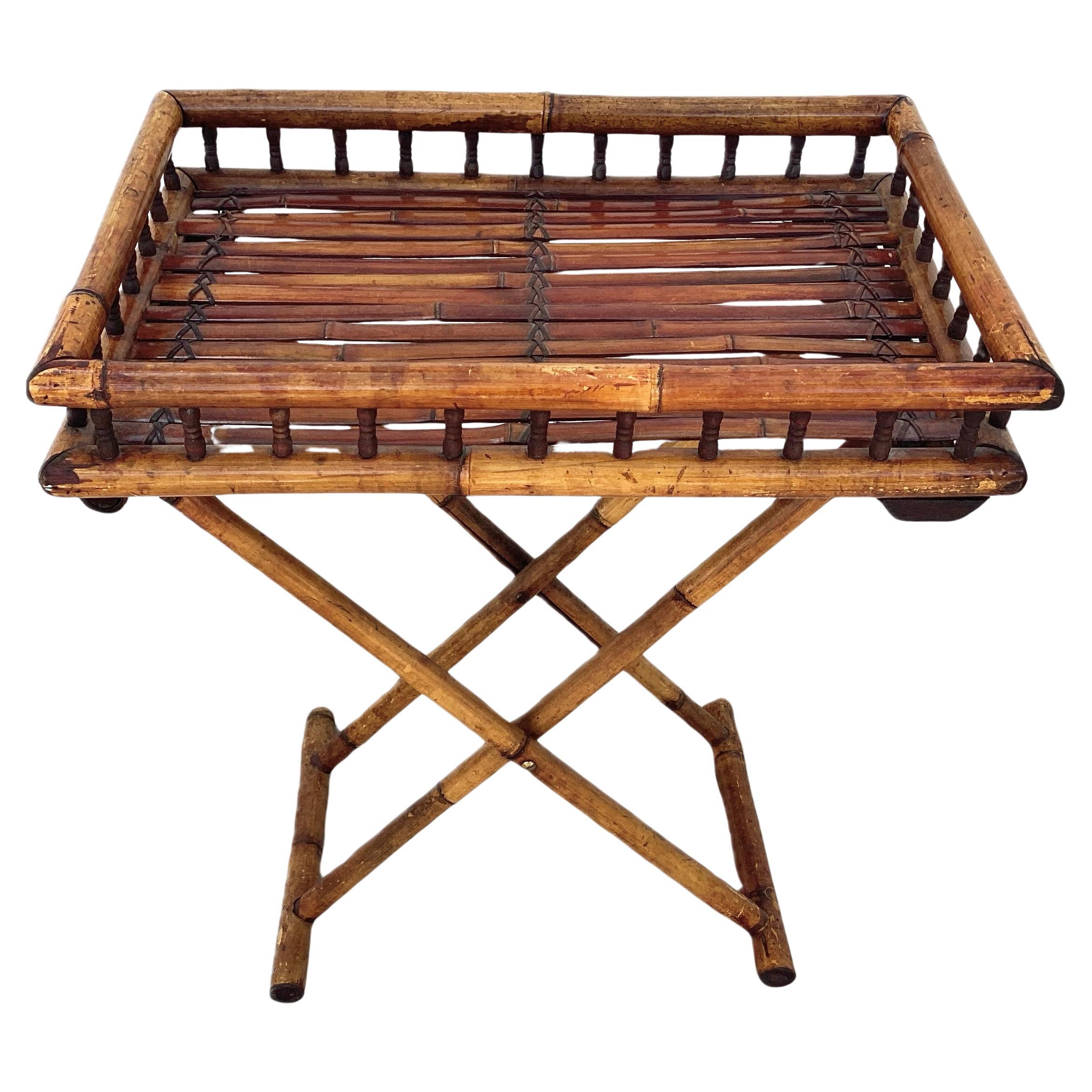 Mid-Century Folding Bamboo Tray Table For Sale