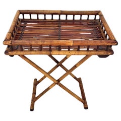 Retro Mid-Century Folding Bamboo Tray Table