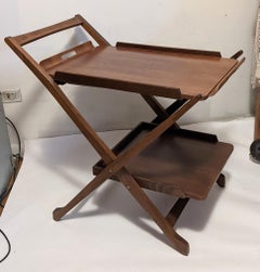 Chariot de bar pliant en bois cintré du milieu du siècle avec plateau amovible de Nasco