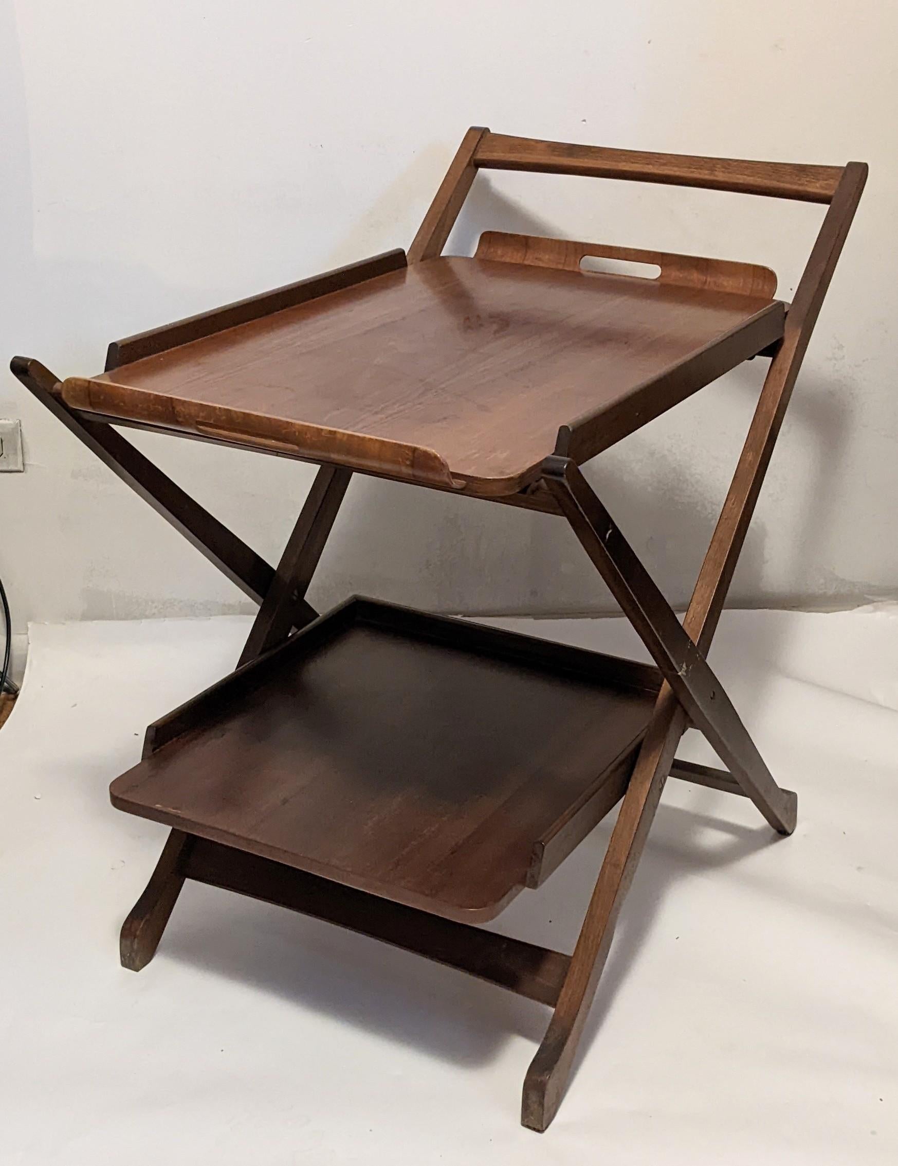 Mid-Century Folding Bentwood Bar Cart with Removeable Tray by Nasco In Excellent Condition In Riverdale, NY