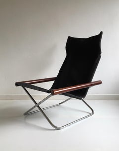 Midcentury Folding Black Canvas 'NY' Chair by Takeshi Nii, Japan, Designed, 1958