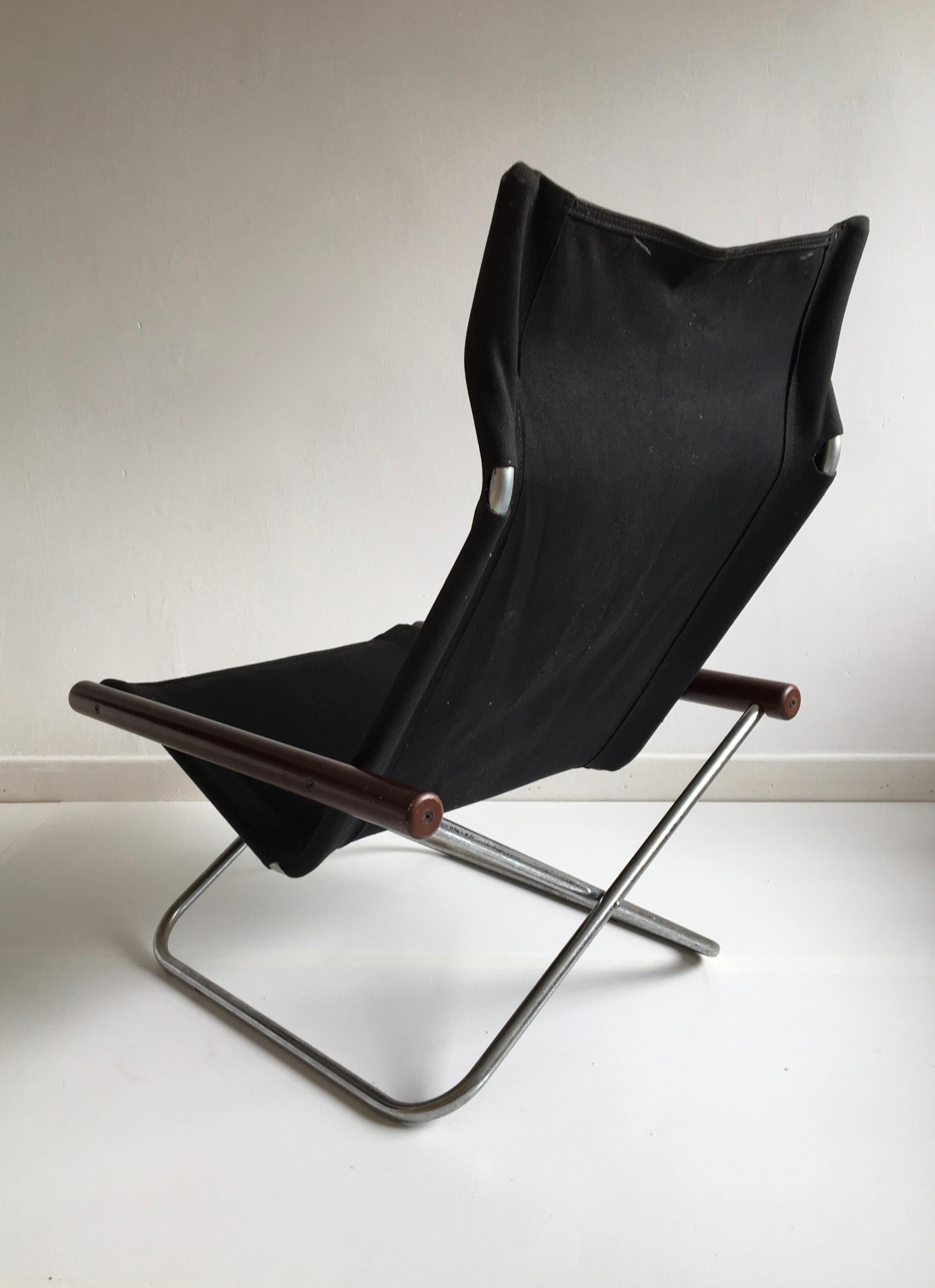 Mid-Century Modern Midcentury Folding Black Canvas 'NY' Chair by Takeshi Nii, Japan, Designed, 1958 For Sale