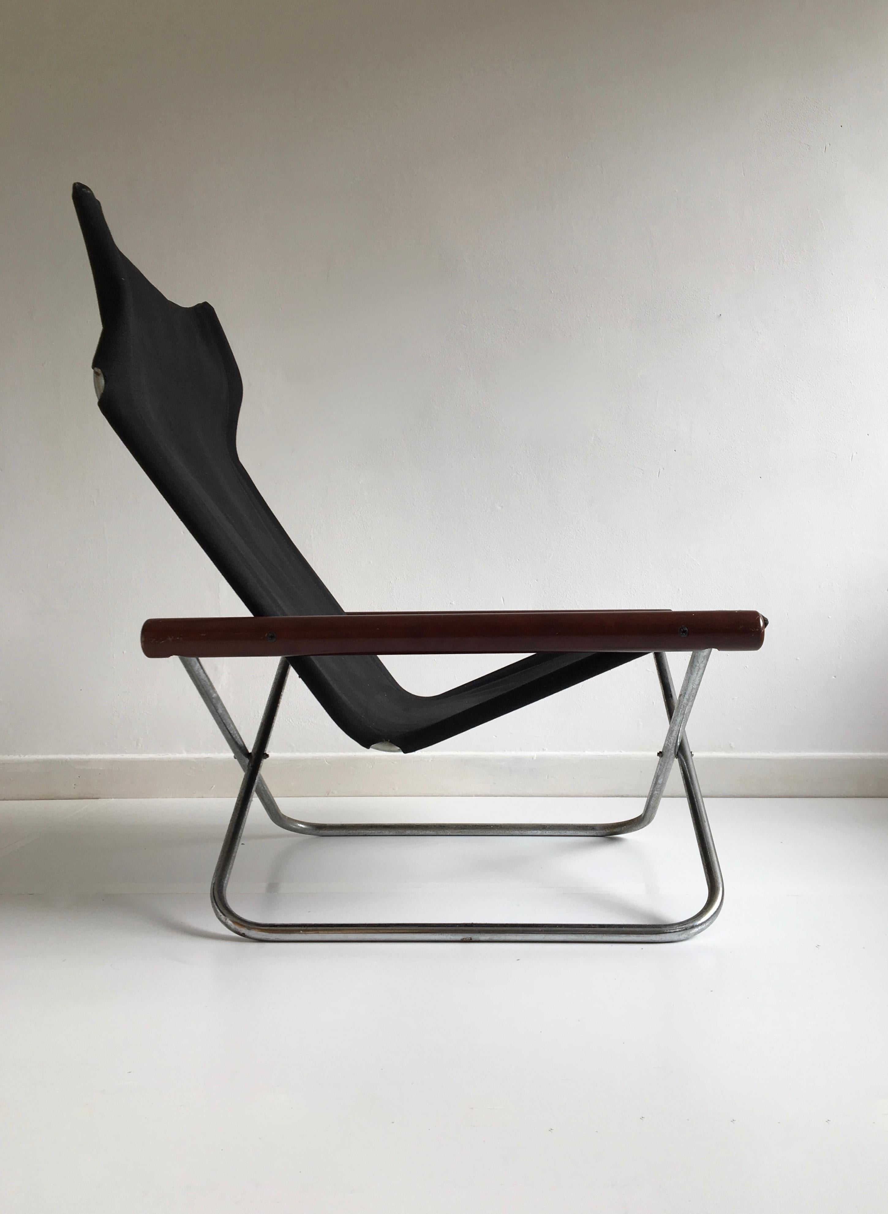 Italian Midcentury Folding Black Canvas 'NY' Chair by Takeshi Nii, Japan, Designed, 1958 For Sale