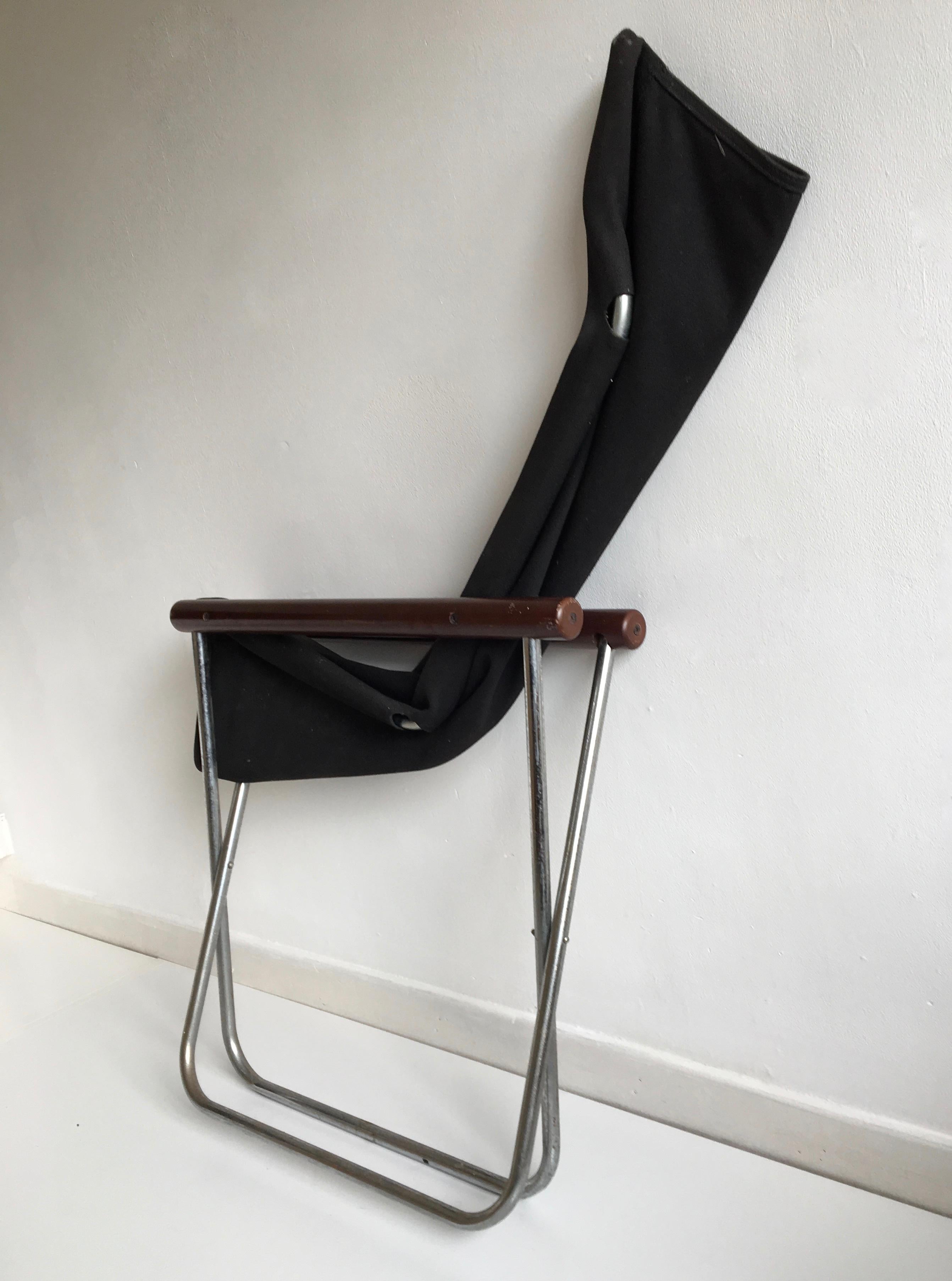 Italian Midcentury Folding Black Canvas 'NY' Chair by Takeshi Nii, Japan, Designed, 1958 For Sale