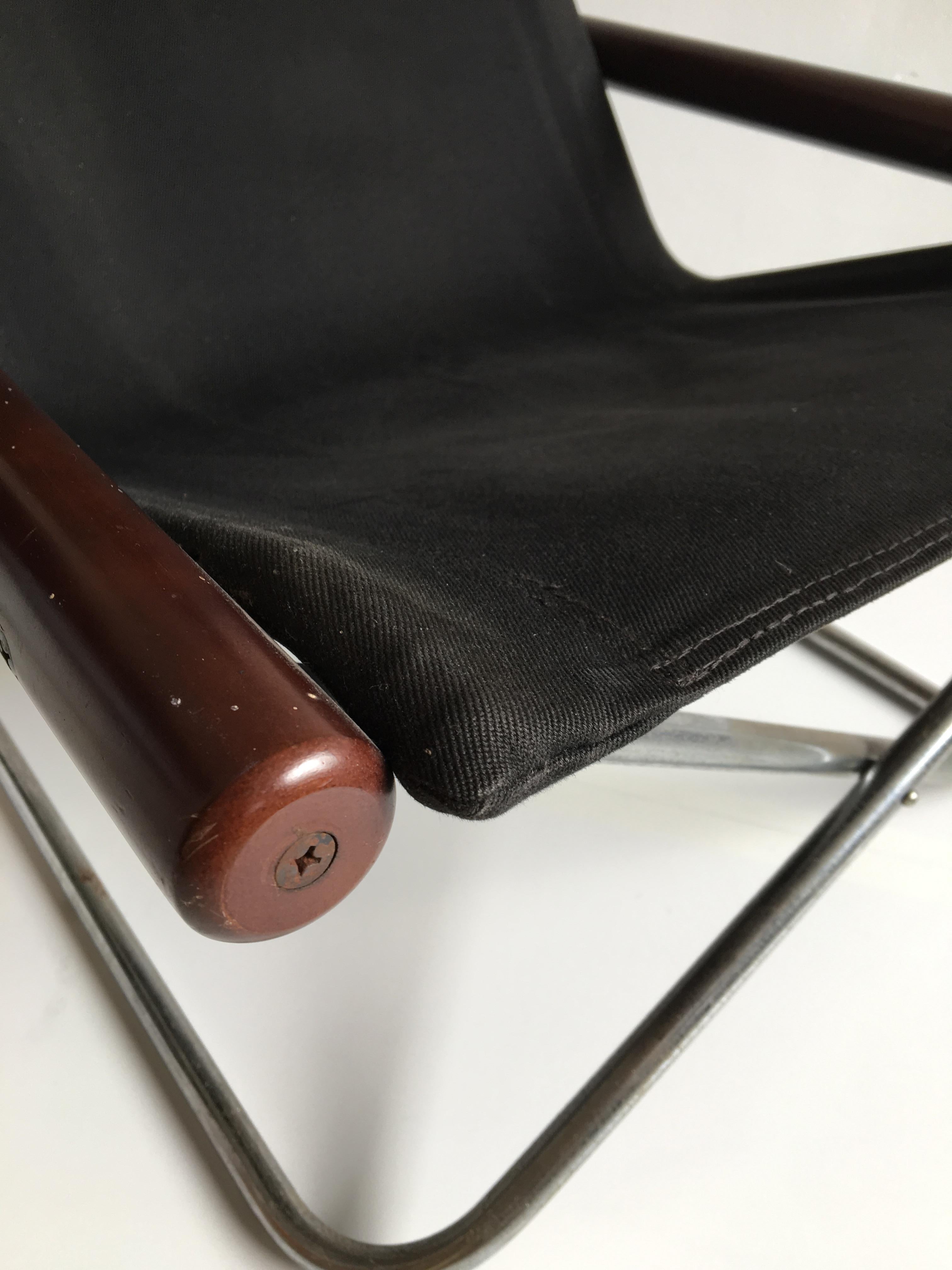 Midcentury Folding Black Canvas 'NY' Chair by Takeshi Nii, Japan, Designed, 1958 For Sale 1