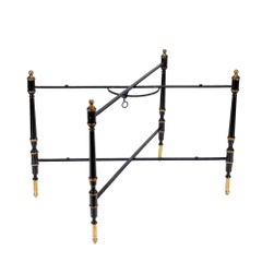 Mid Century folding black metal tray stand with gilt highlights, c. 1950's