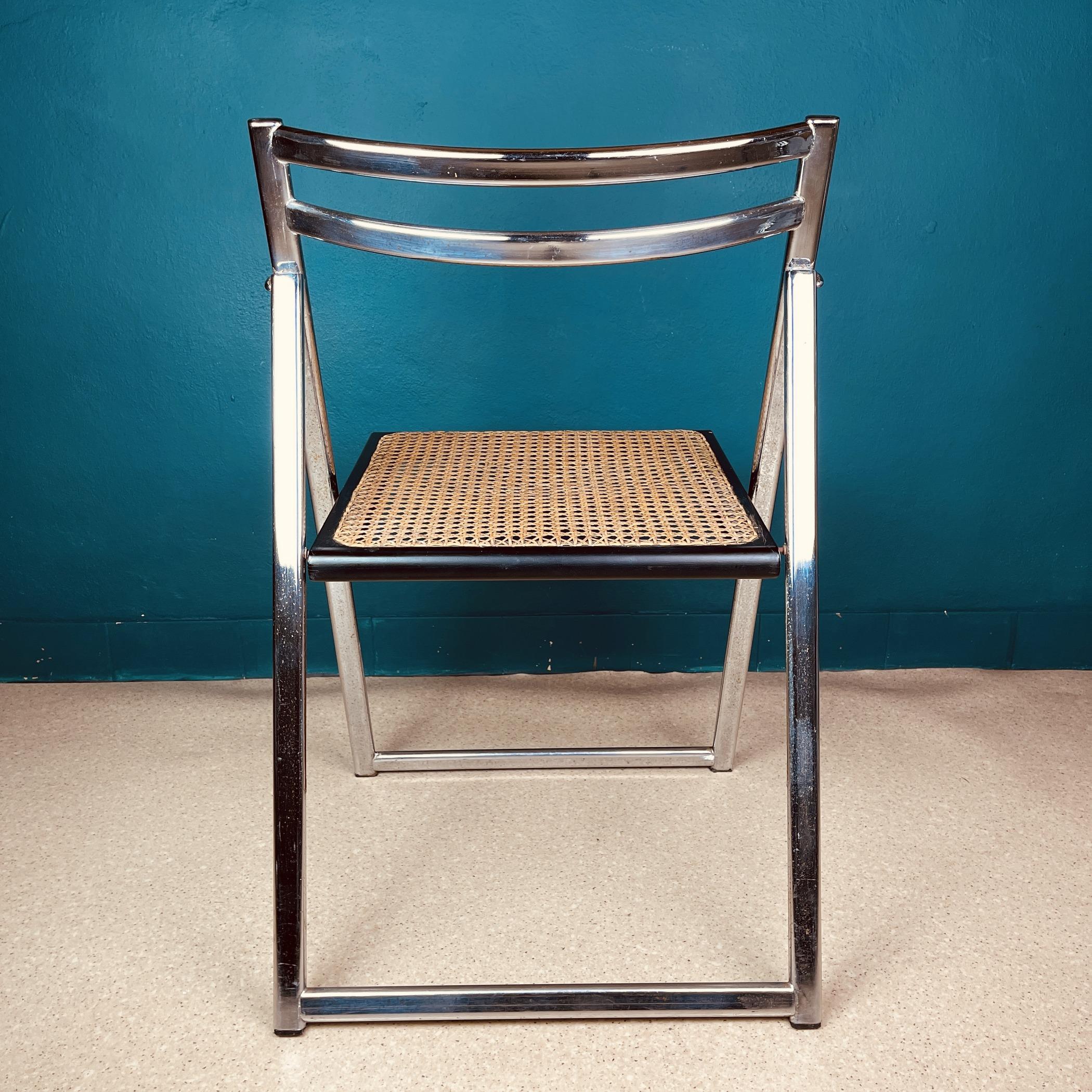 Metal Mid-Century Folding Cane Dining Chair Italy 1970s For Sale