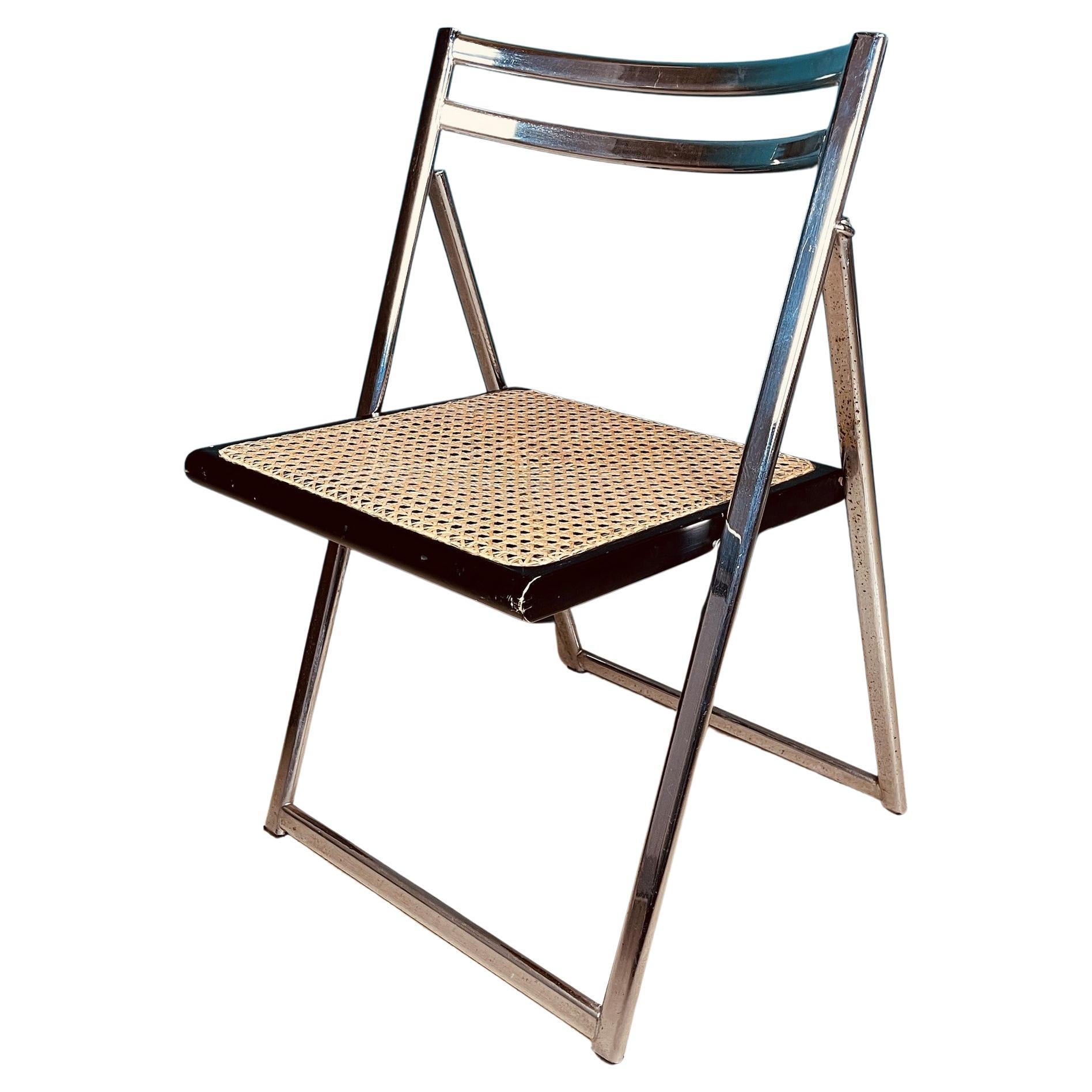 Mid-Century Folding Cane Dining Chair Italy 1970s For Sale