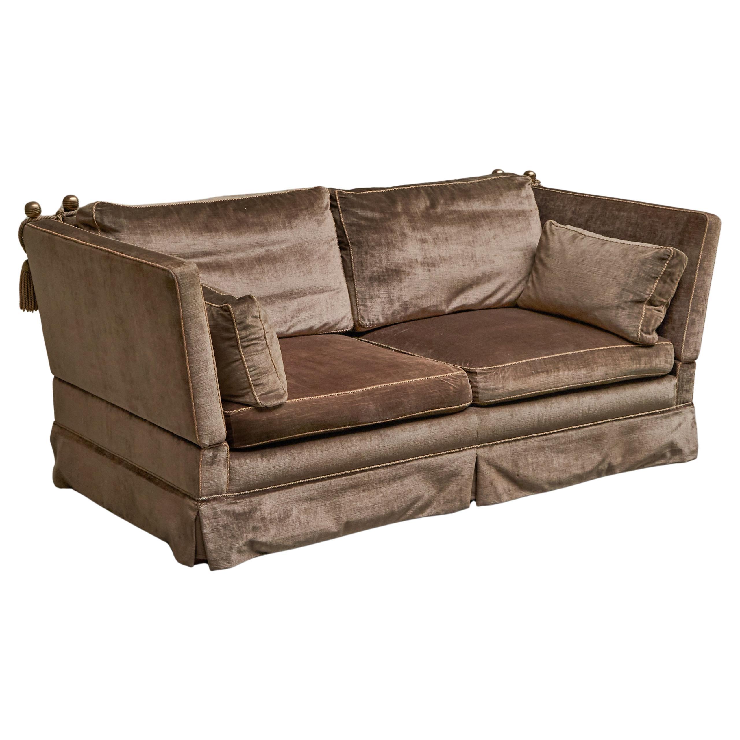 Mid Century Folding Down 'Knole' Sofa in Velvet and Brass 1960s