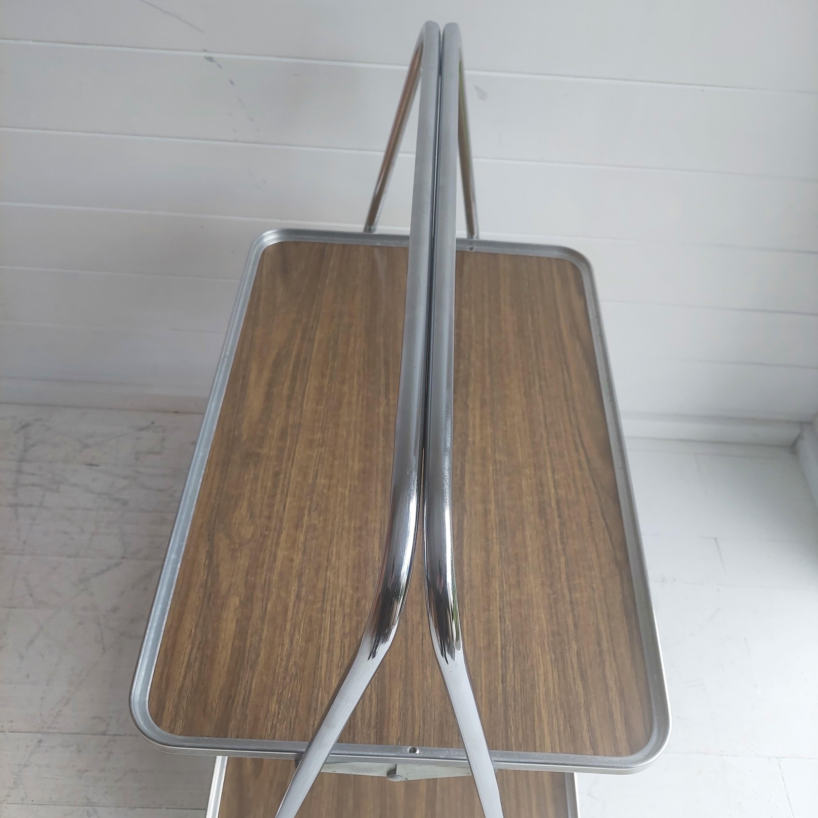 Mid Century Folding Formica and Chrome Trolley Bar Cart Italian Robex Style 70s 12