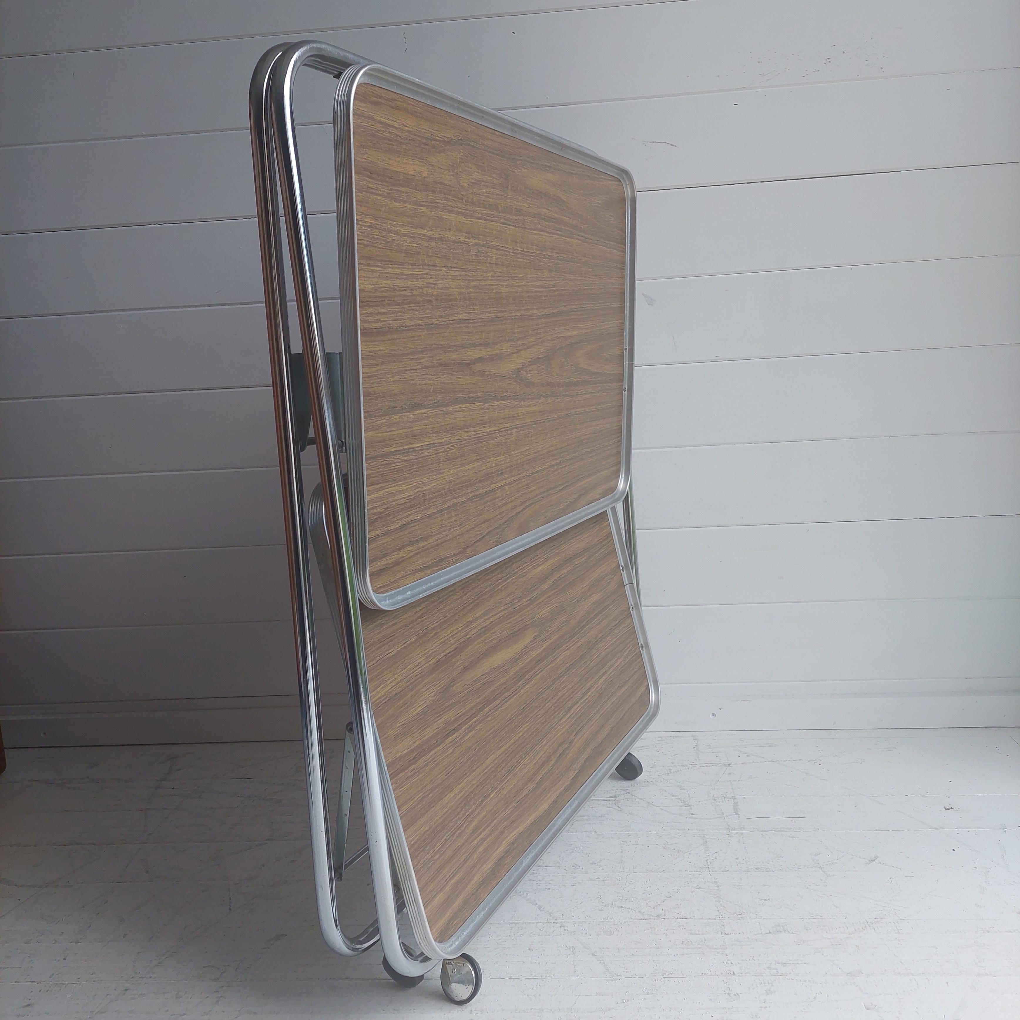 Mid Century Folding Formica and Chrome Trolley Bar Cart Italian Robex Style 70s In Good Condition In Leamington Spa, GB