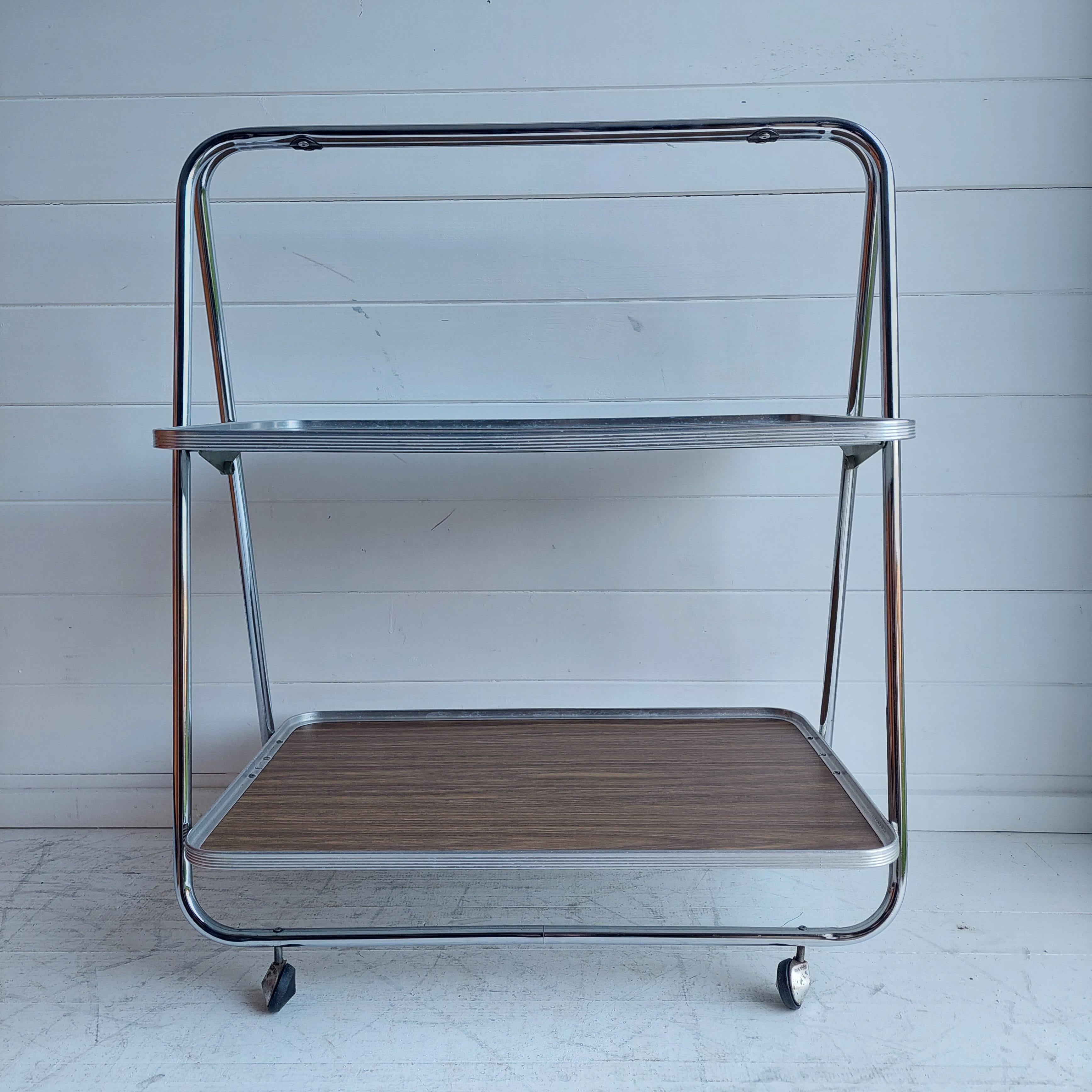 Mid Century Folding Formica and Chrome Trolley Bar Cart Italian Robex Style 70s 1