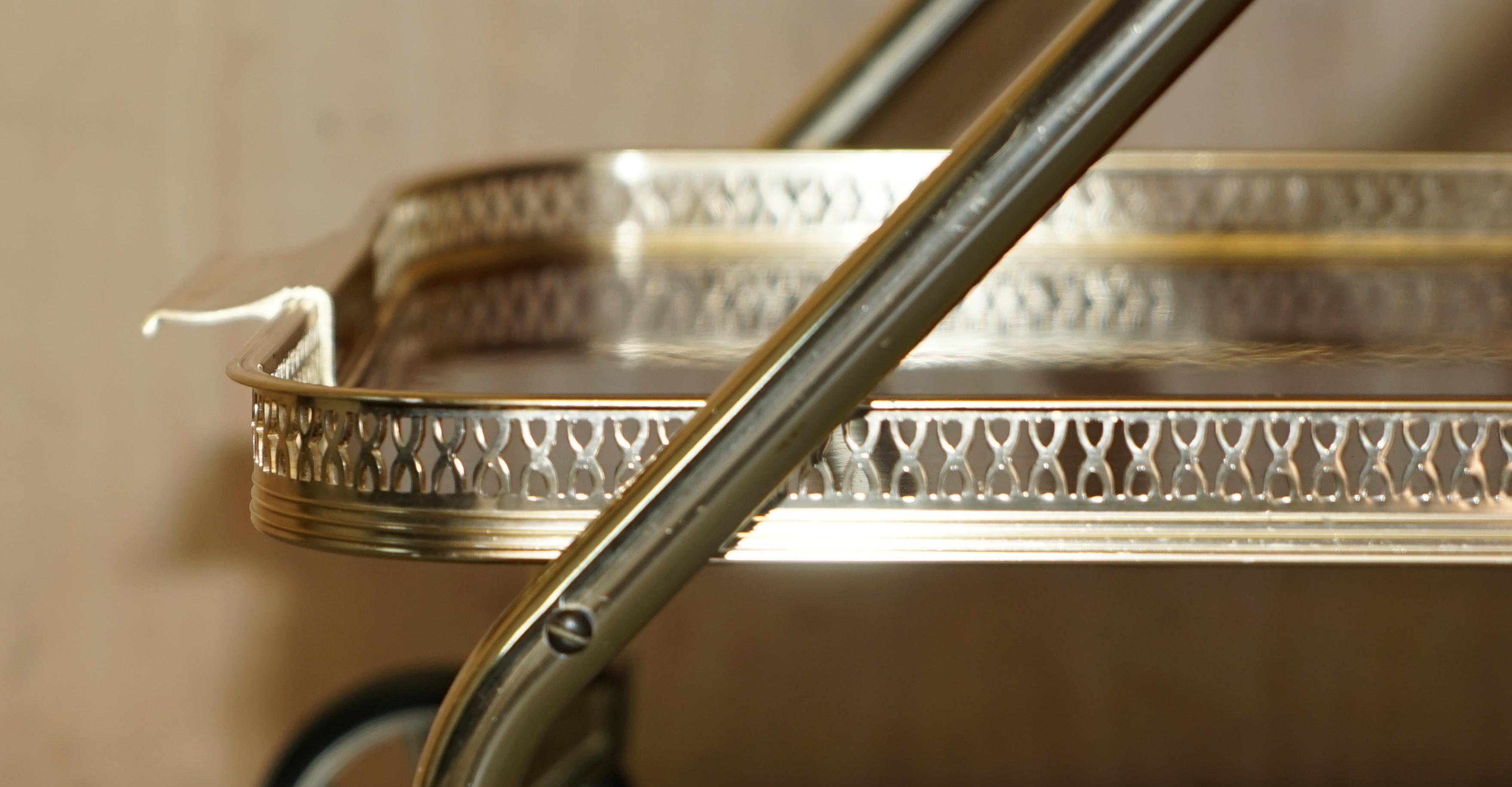 Midcentury Folding Hardwood Brass 1950s Drinks Trolley with Removable Trays For Sale 4