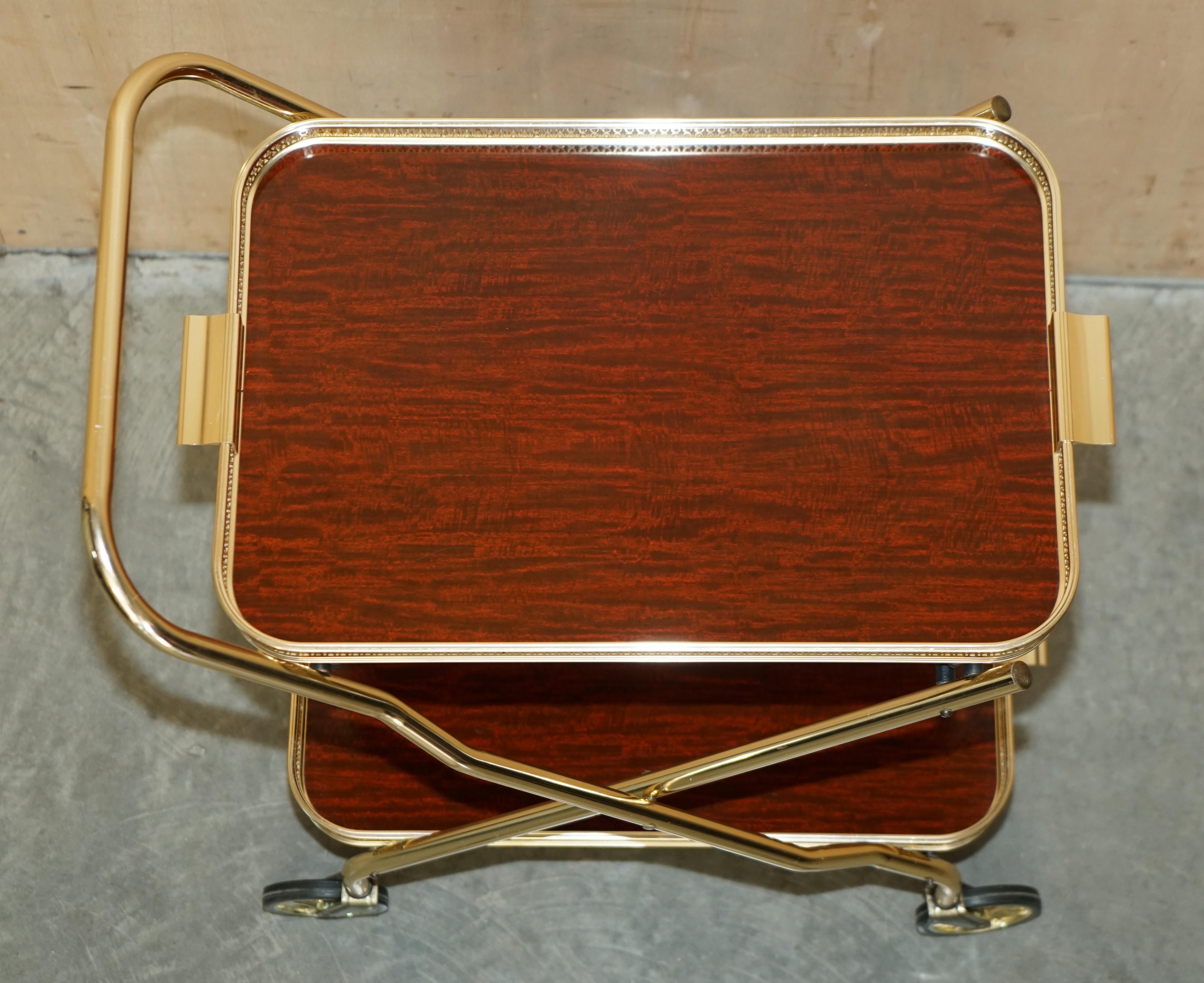 Midcentury Folding Hardwood Brass 1950s Drinks Trolley with Removable Trays For Sale 8