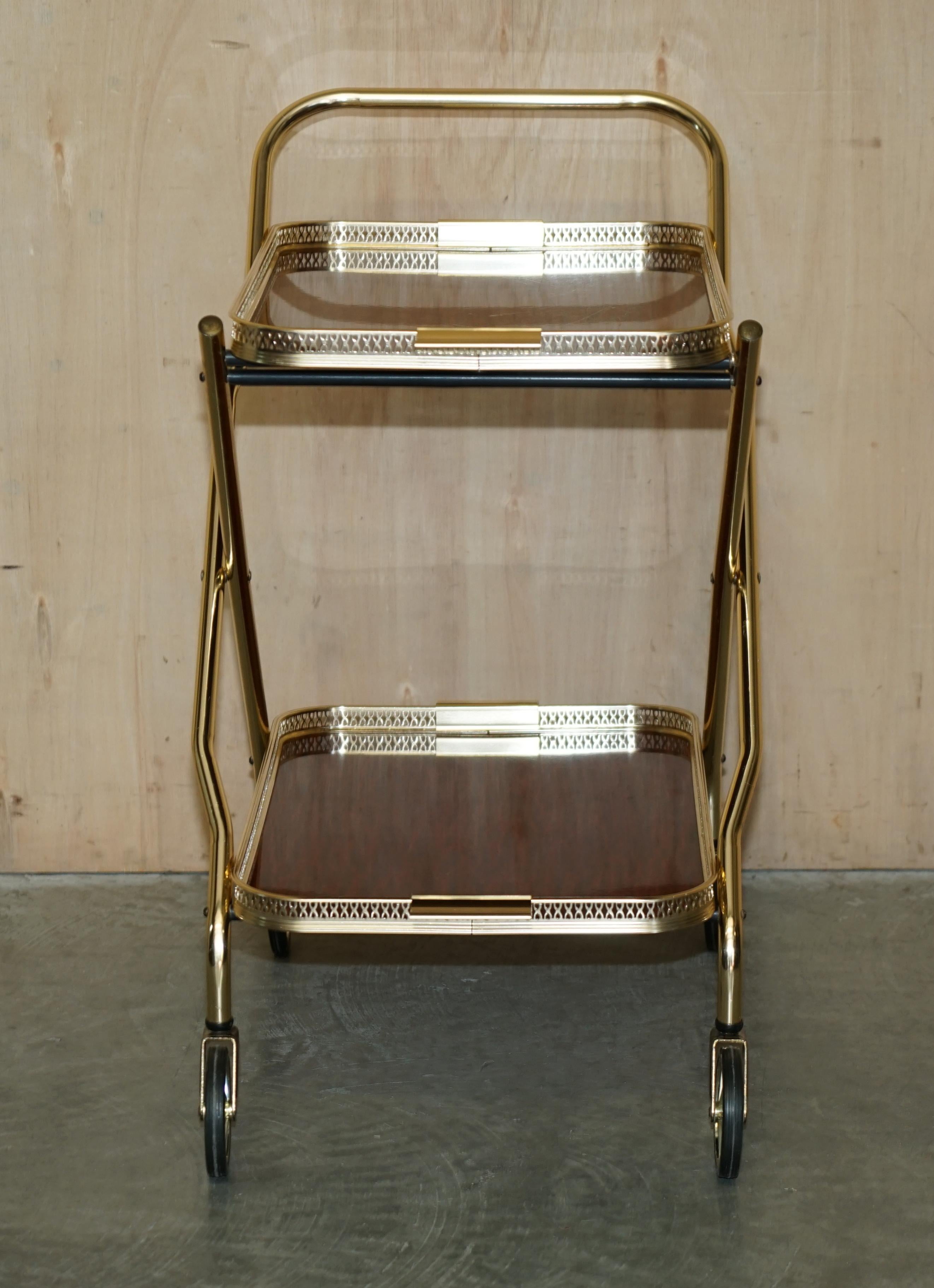Midcentury Folding Hardwood Brass 1950s Drinks Trolley with Removable Trays For Sale 9