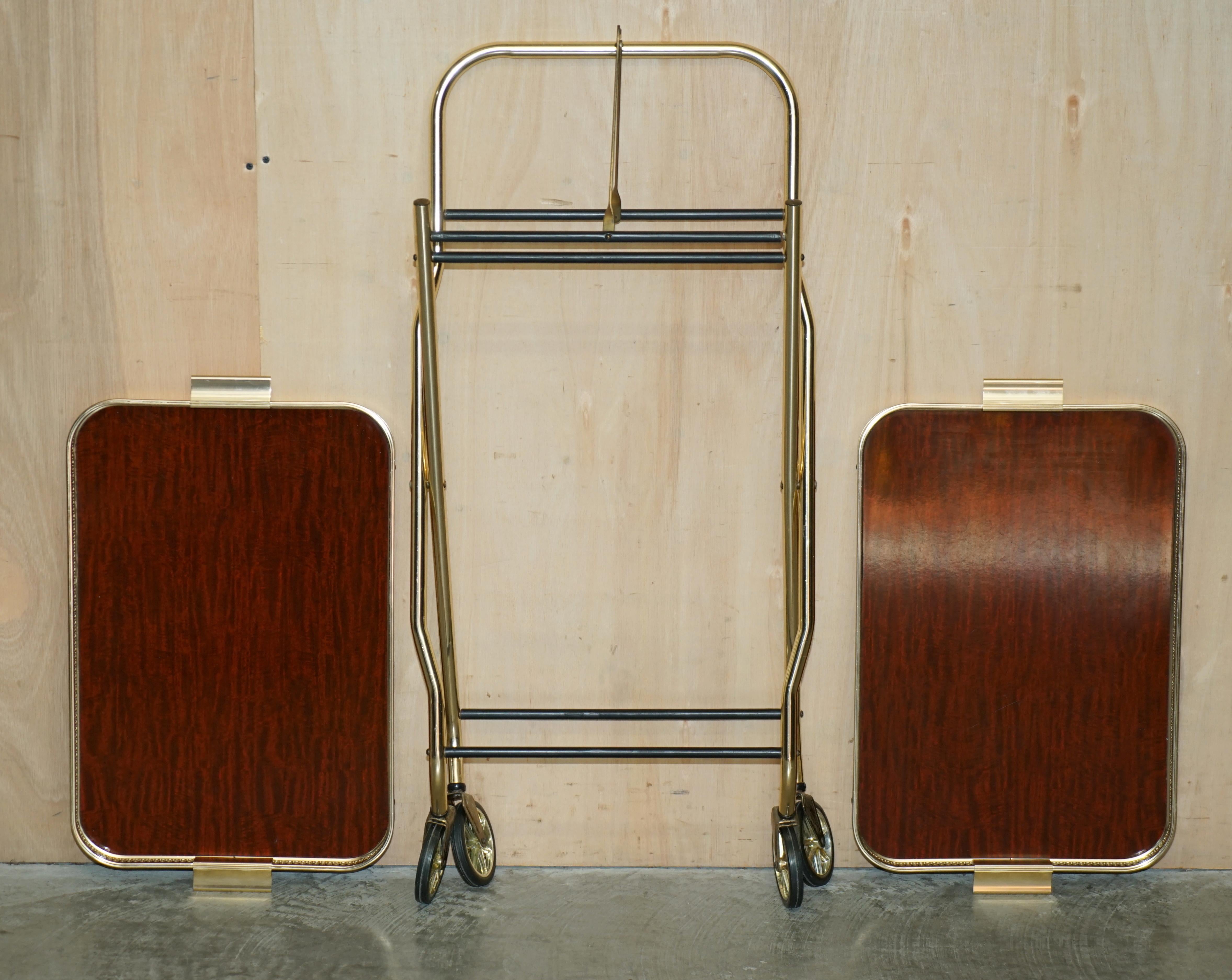 Midcentury Folding Hardwood Brass 1950s Drinks Trolley with Removable Trays For Sale 12