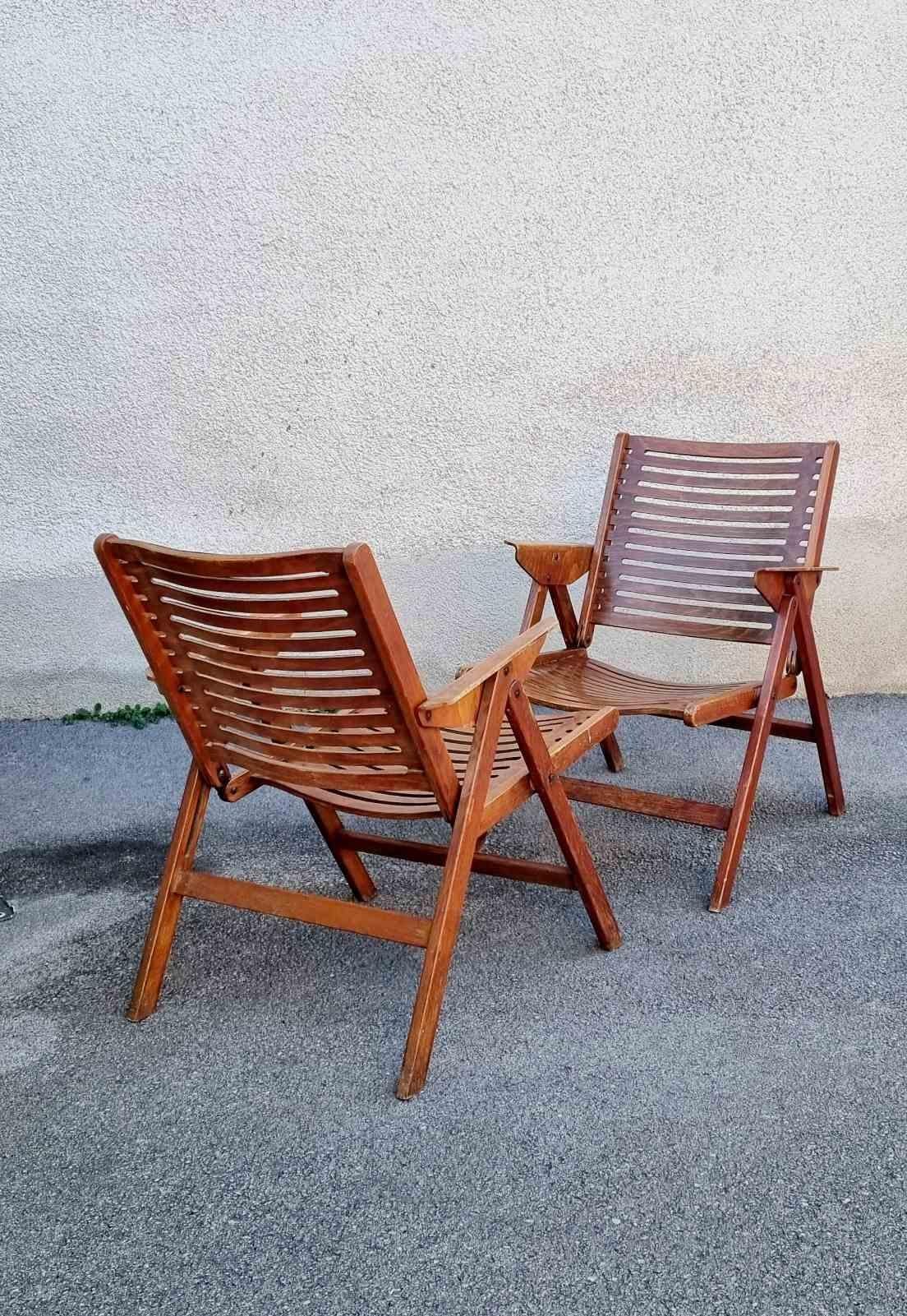 Mid-Century Modern Mid Century Folding Lounge Armchairs Rex Designed by Niko Kralj, Slovenia, 60s For Sale
