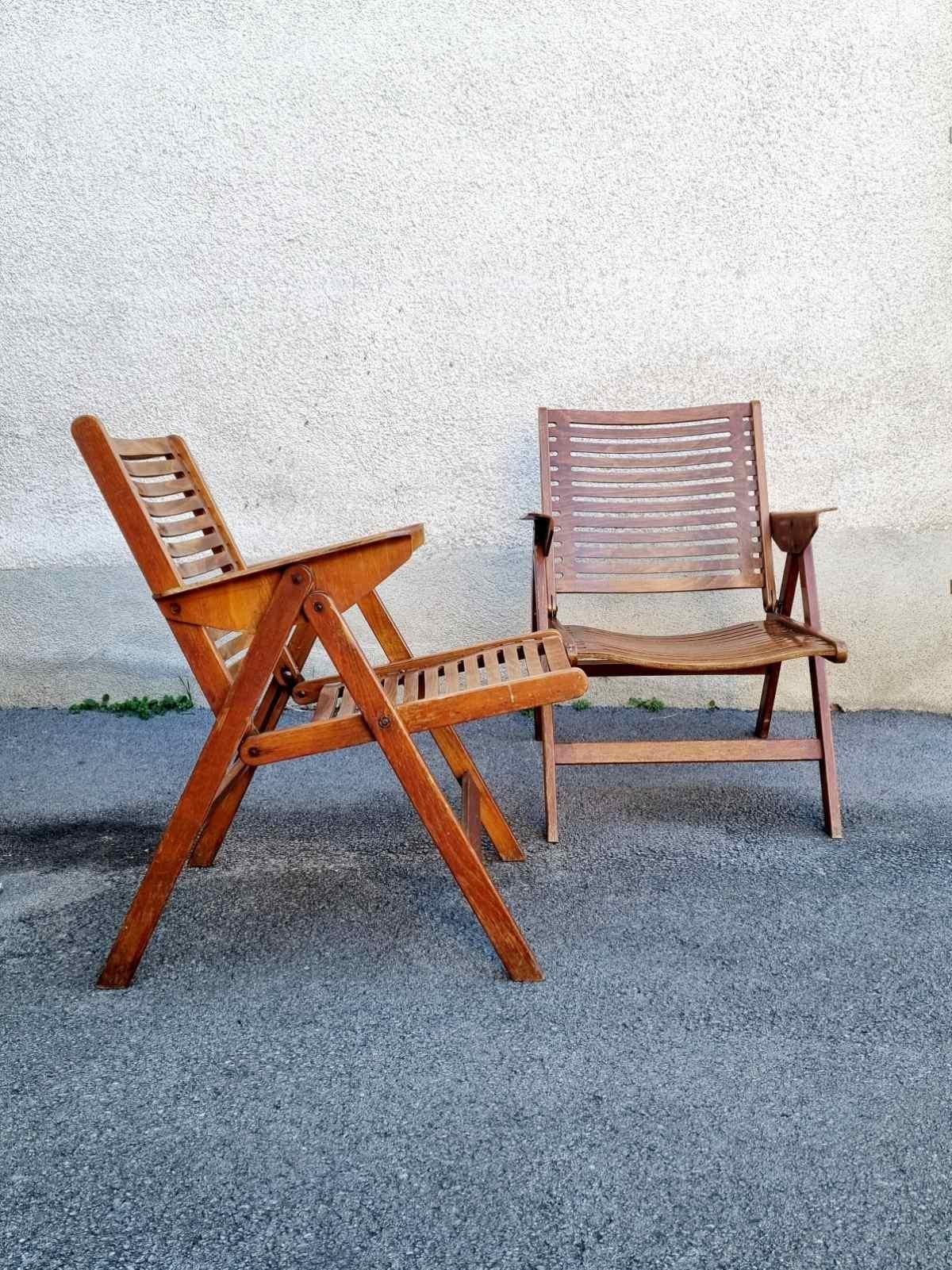 Slovenian Mid Century Folding Lounge Armchairs Rex Designed by Niko Kralj, Slovenia, 60s For Sale