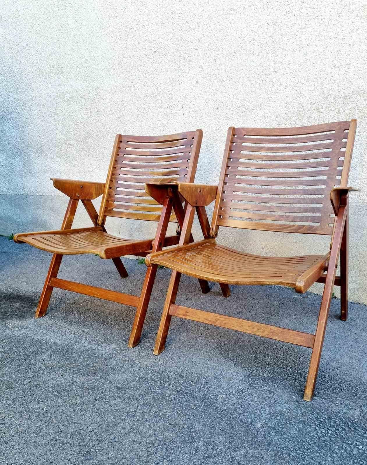 Mid Century Folding Lounge Armchairs Rex Designed by Niko Kralj, Slovenia, 60s In Good Condition For Sale In Lucija, SI