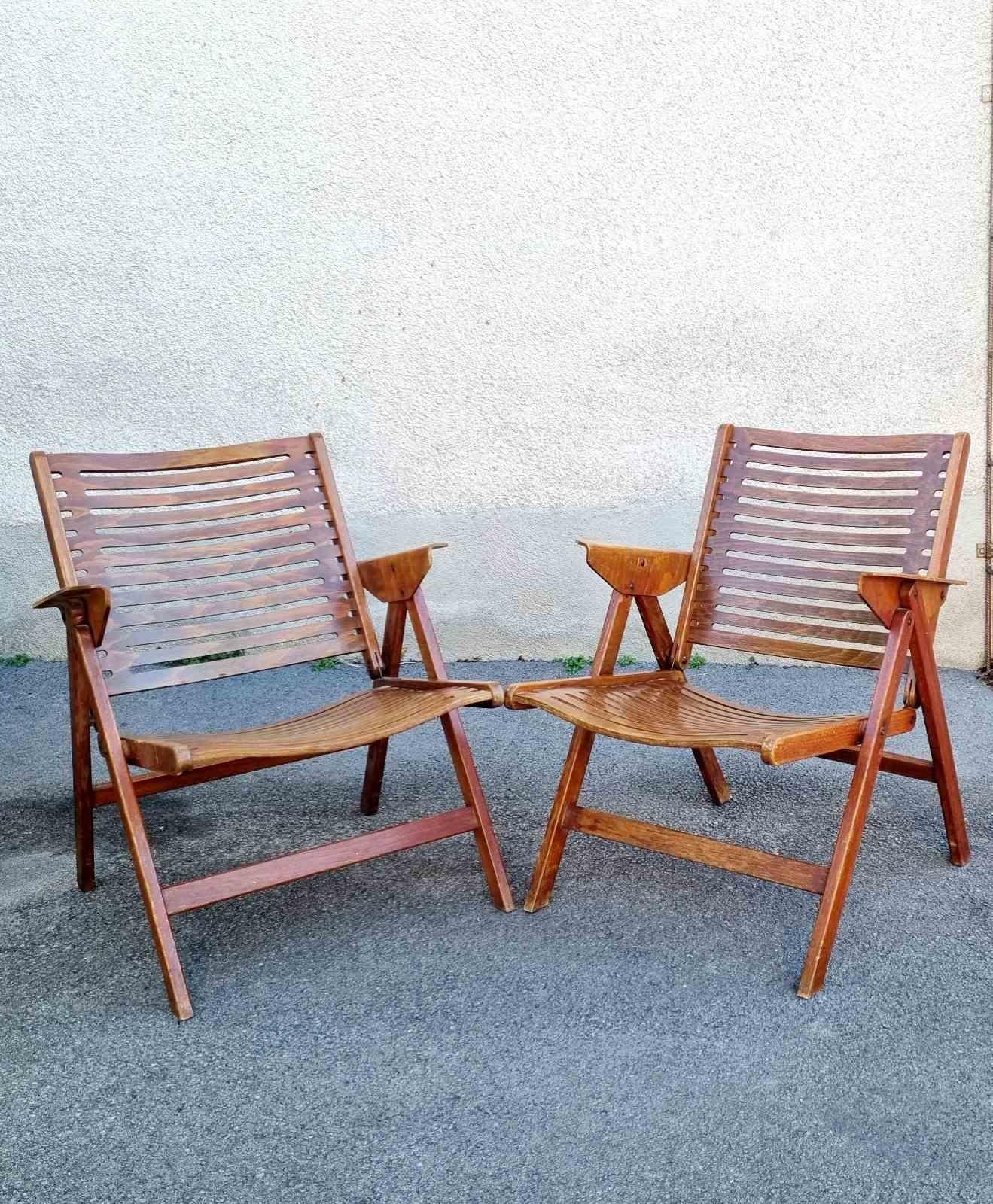Mid-20th Century Mid Century Folding Lounge Armchairs Rex Designed by Niko Kralj, Slovenia, 60s For Sale