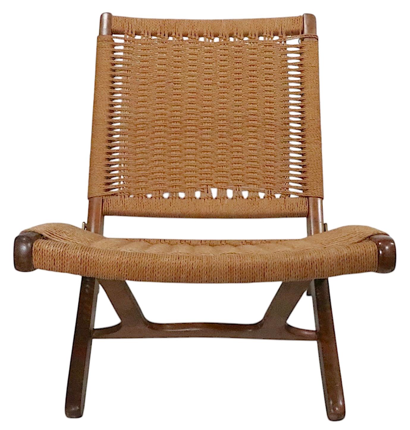 Cord Mid Century Folding Lounge Chair made in Yugoslavia after Wegner For Sale