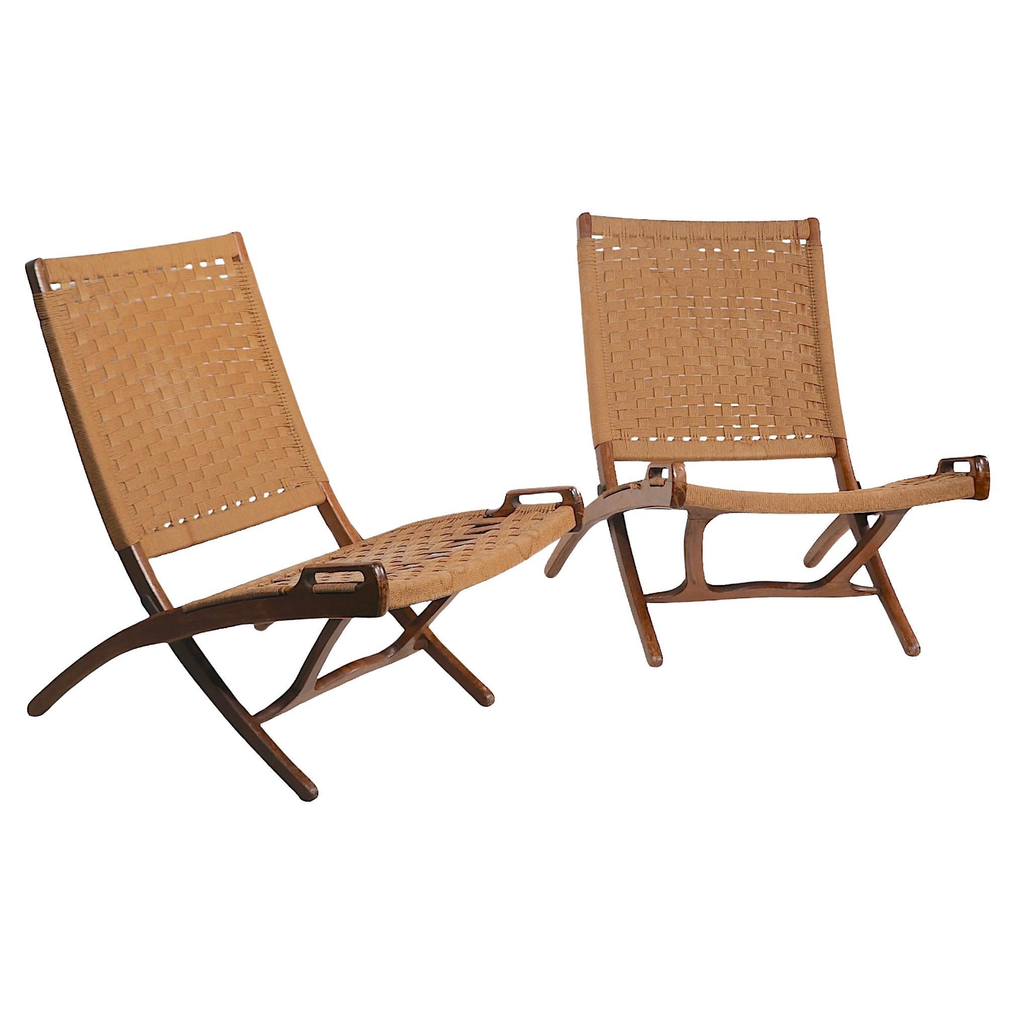 Mid Century Folding Lounge Chairs Made in Yugoslavia after Wegener c 1950/1960's For Sale