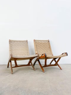 Mid Century Folding Rope Chairs in the Style of Hans Wegner
