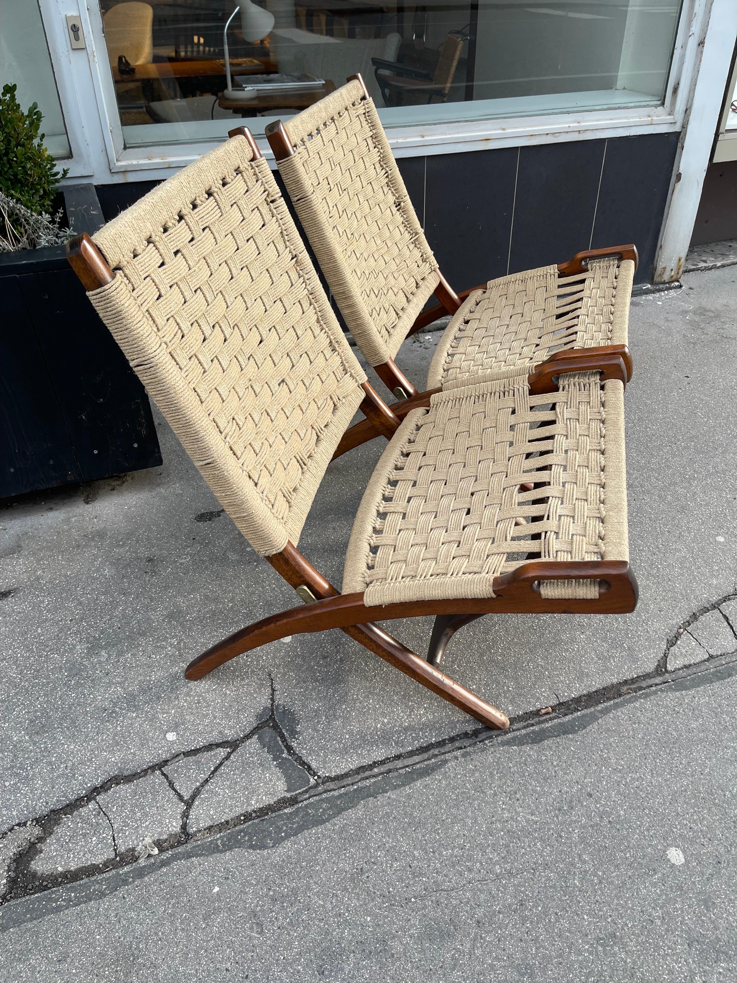 Macedonian Mid-Century Folding Rope Weave Chairs in the Style of Gio Ponti