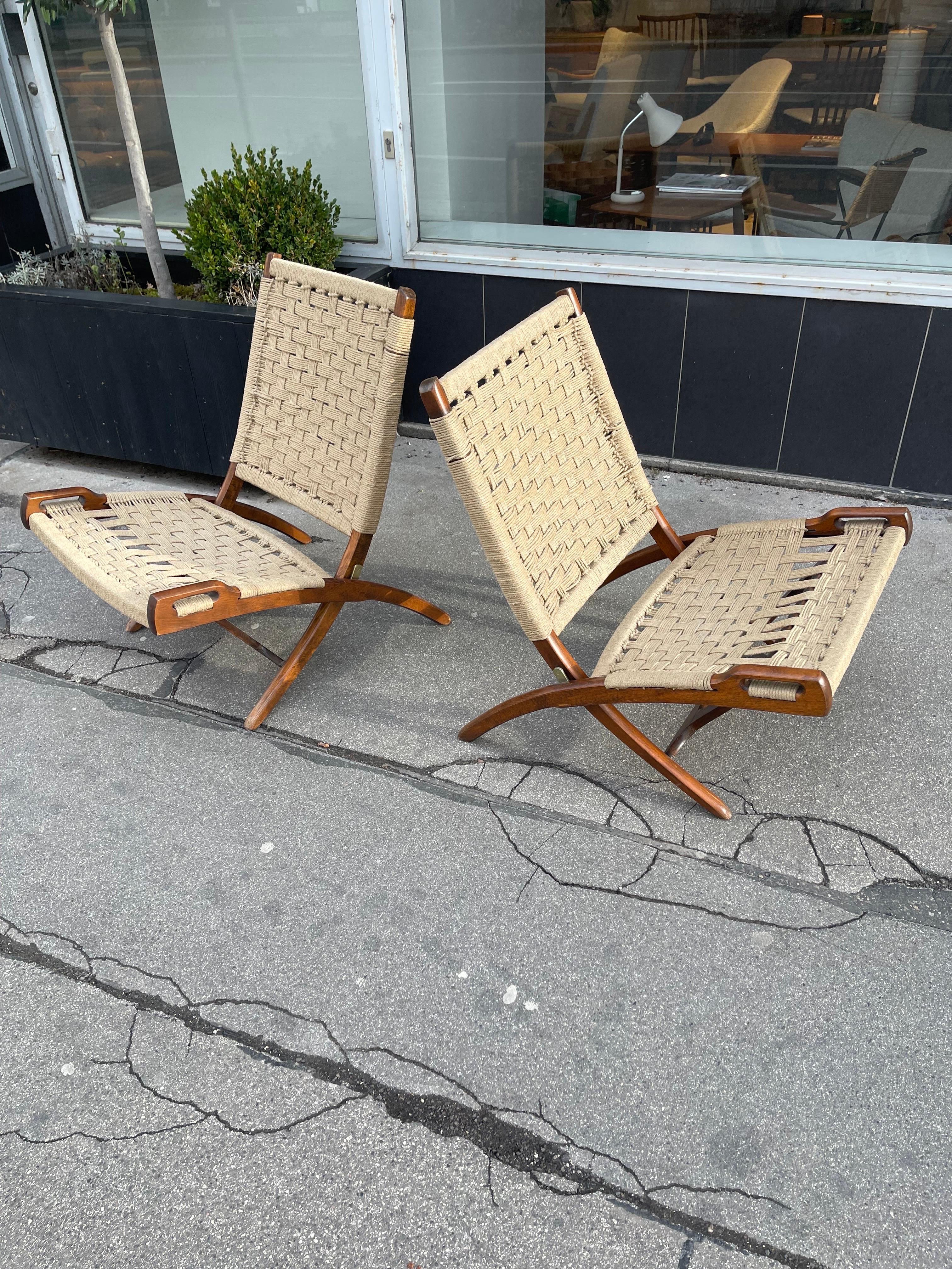 Mid-Century Folding Rope Weave Chairs in the Style of Gio Ponti In Good Condition In Vienna, AT