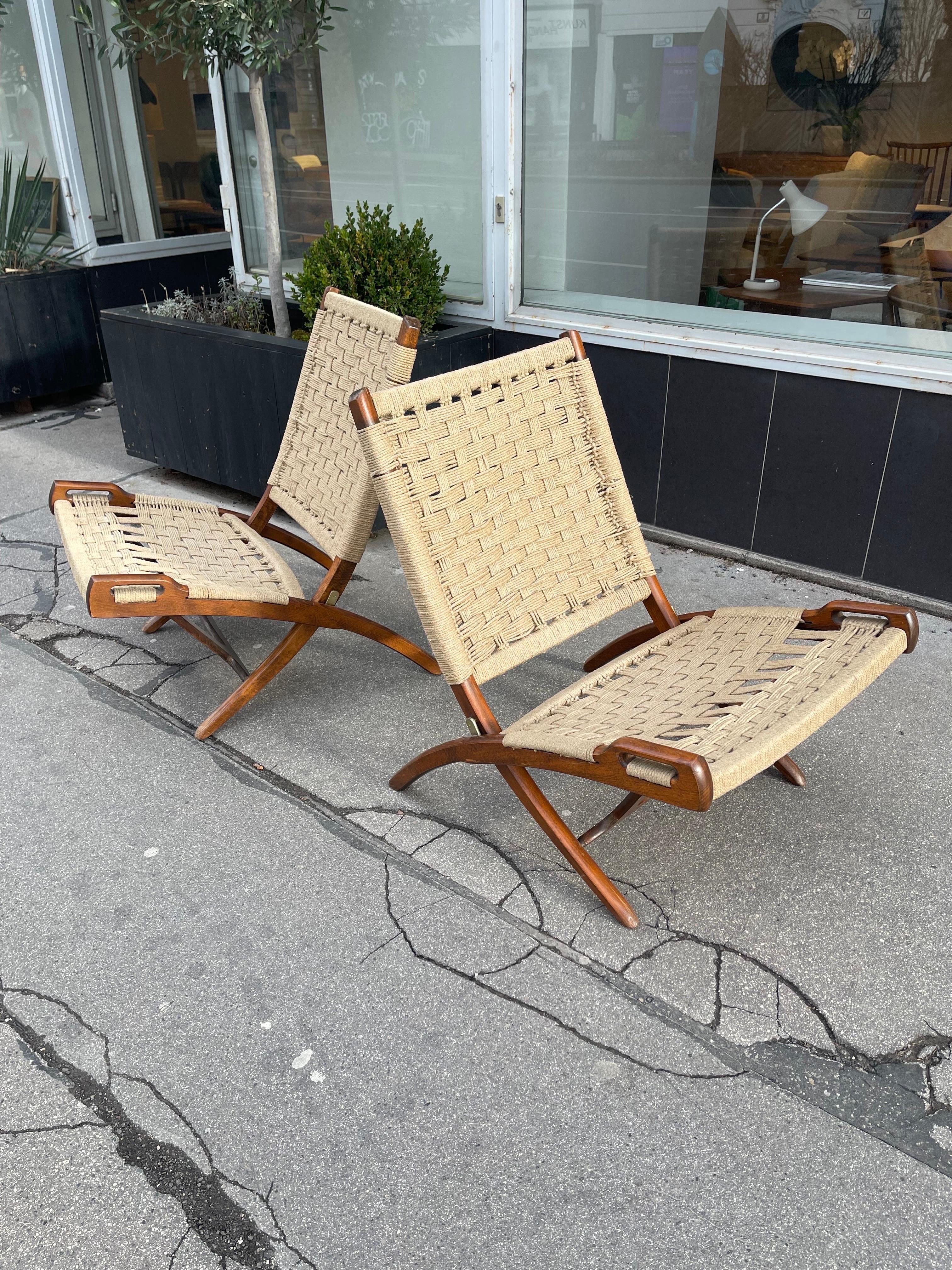 Mid-20th Century Mid-Century Folding Rope Weave Chairs in the Style of Gio Ponti