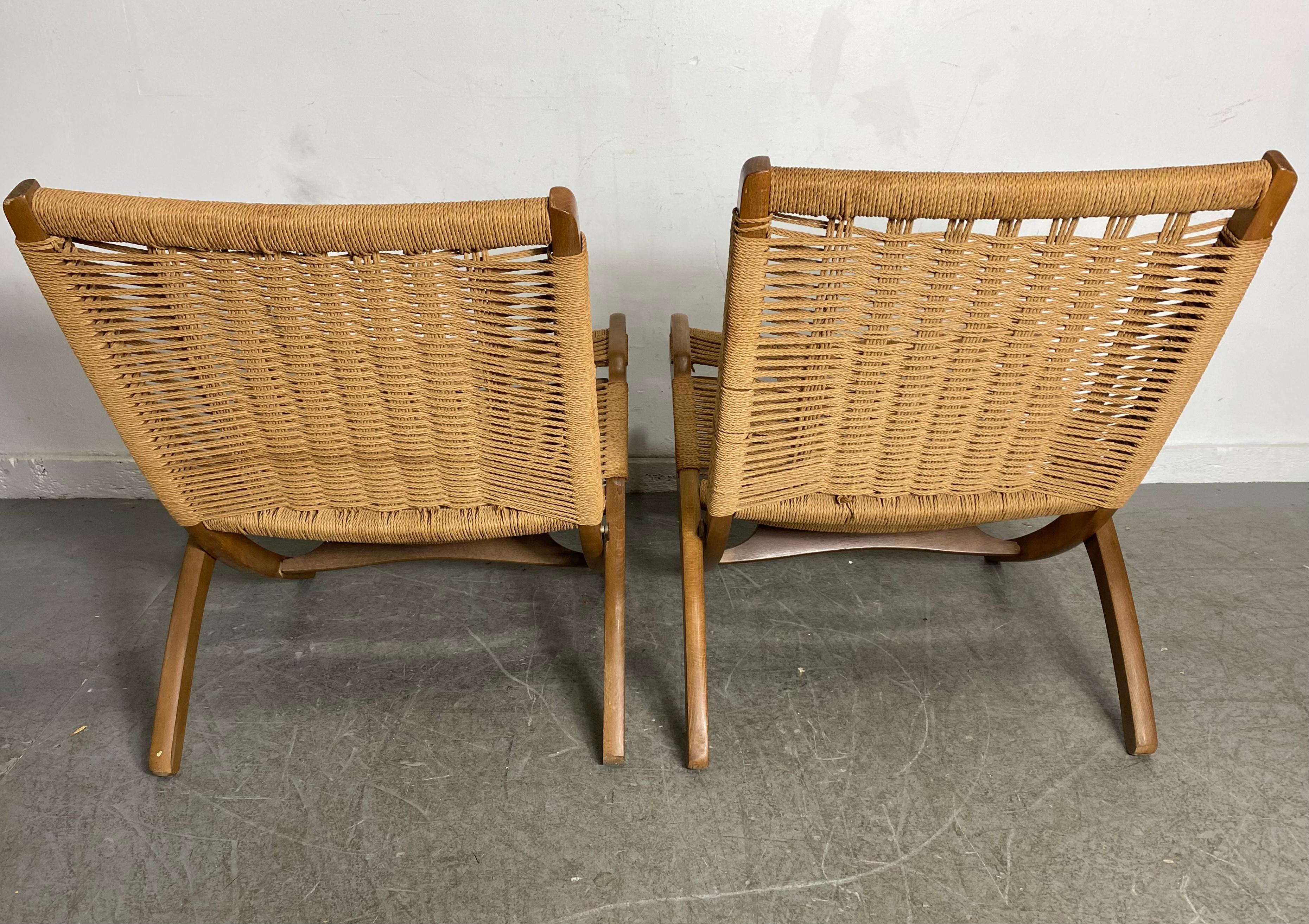 Mid-Century Folding Rope Weave Chairs in the Style of Hans Wegner 4