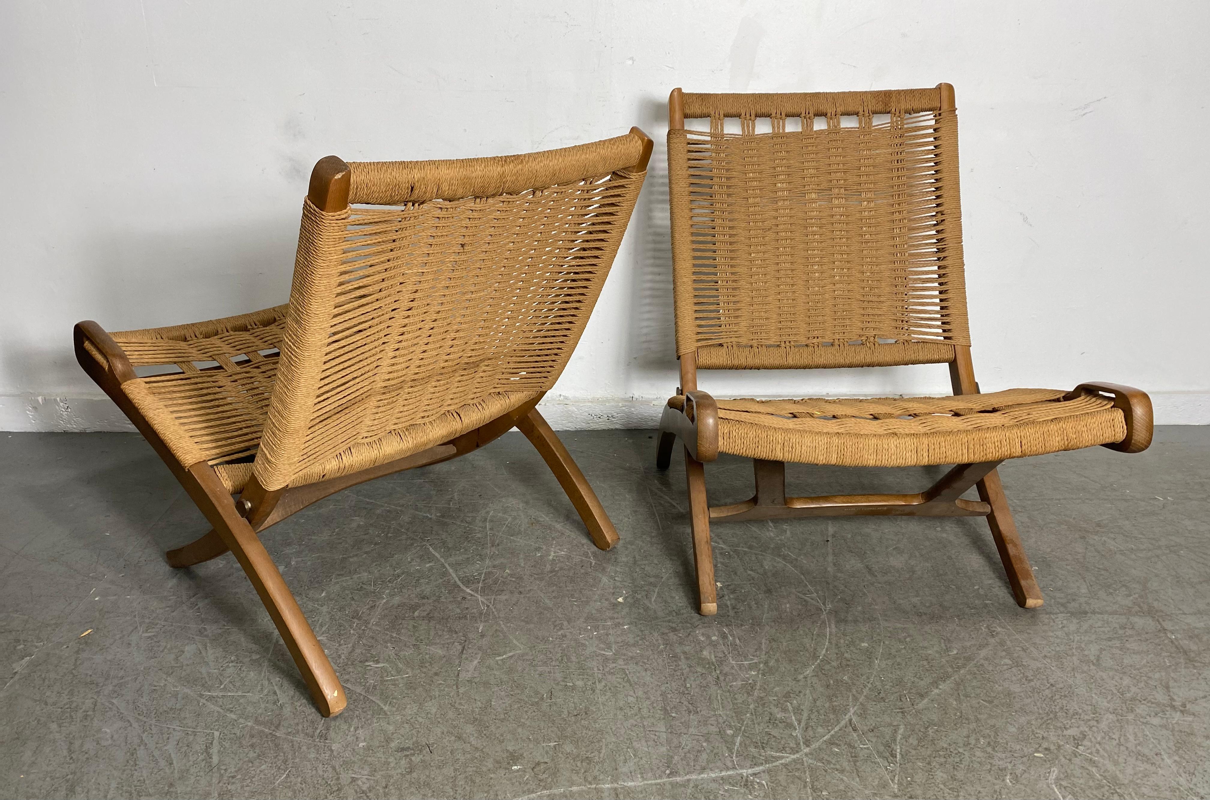 Mid-Century Folding Rope Weave Chairs in the Style of Hans Wegner 5