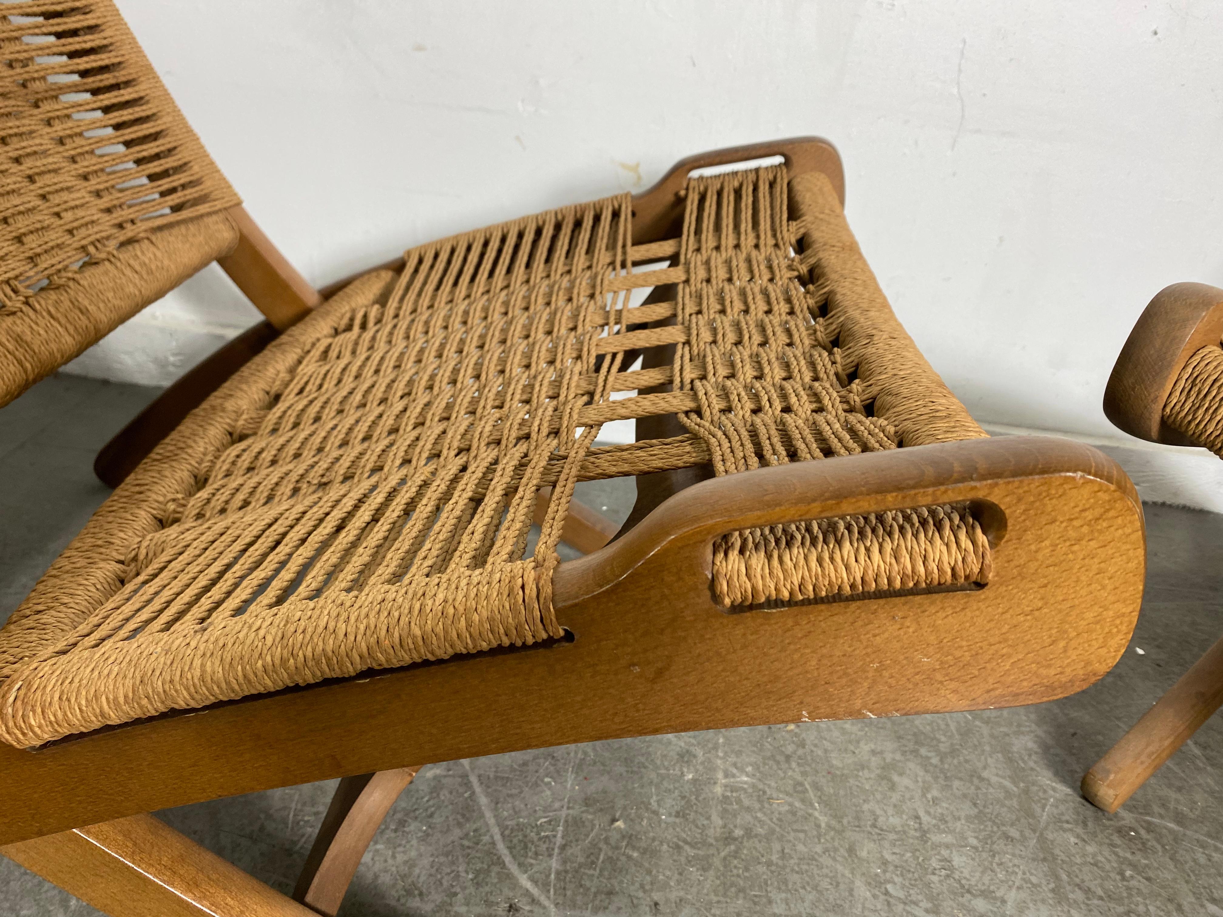 Mid-Century Modern Mid-Century Folding Rope Weave Chairs in the Style of Hans Wegner
