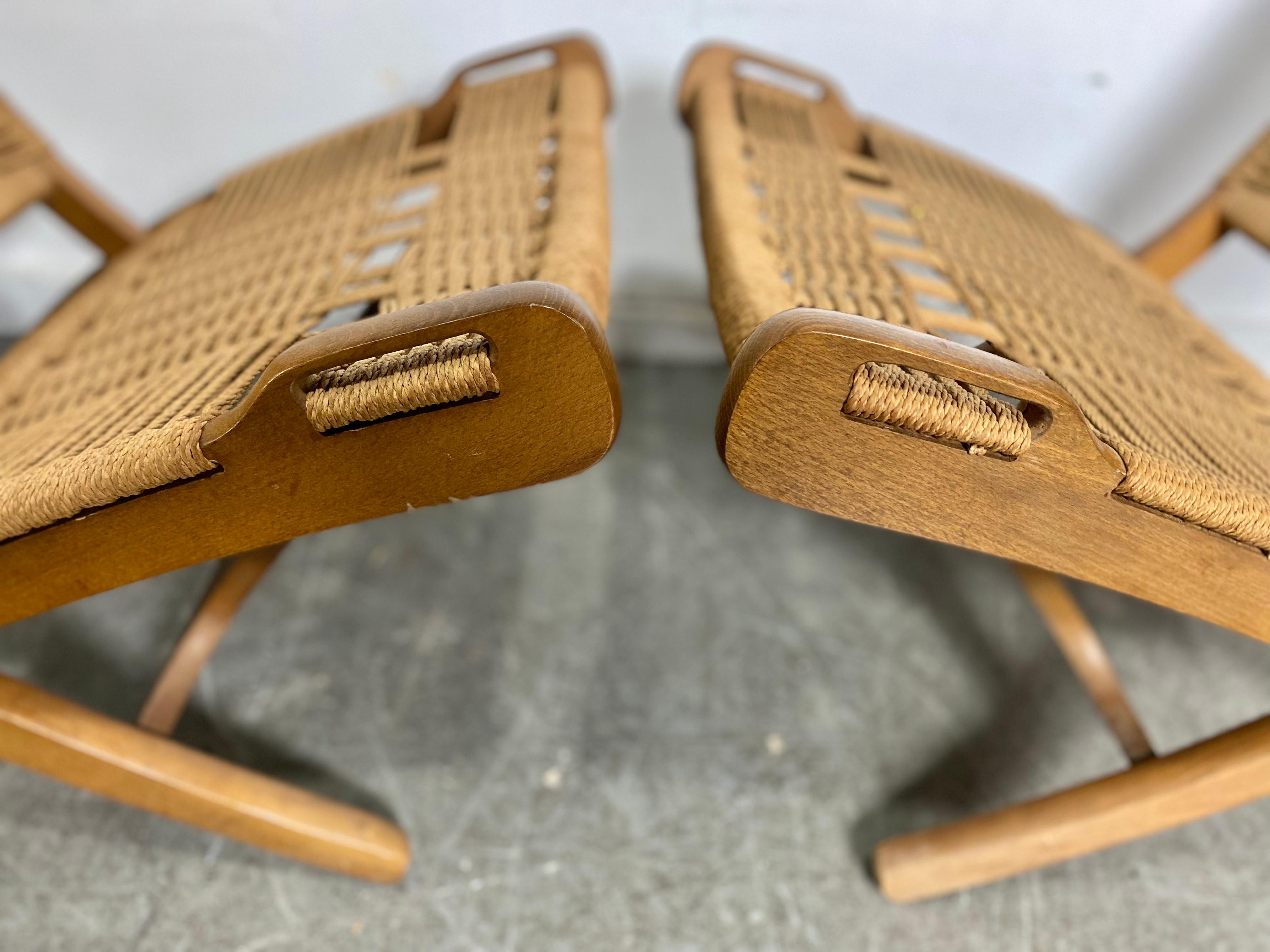 Macedonian Mid-Century Folding Rope Weave Chairs in the Style of Hans Wegner